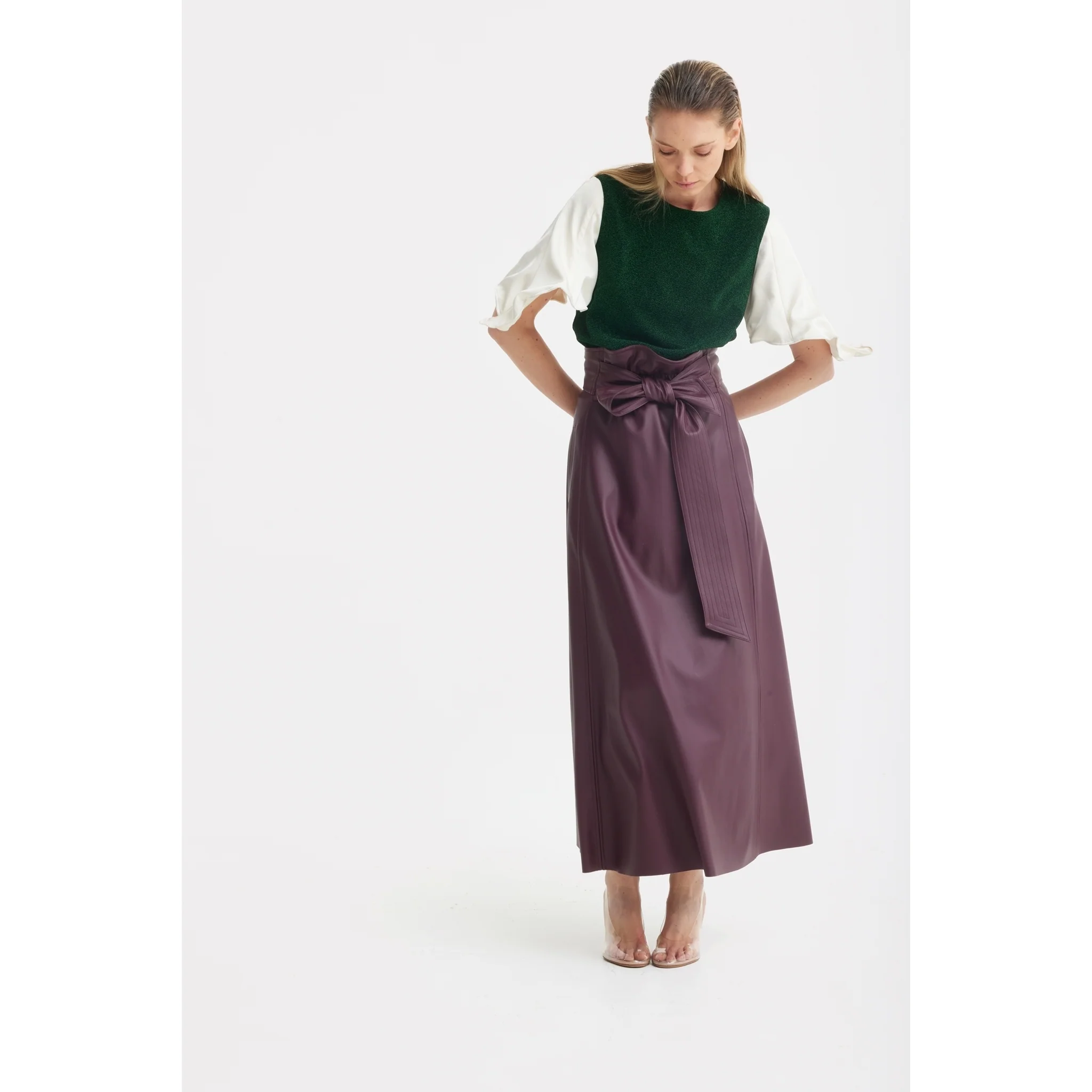 Green Lurex Knit Top With Adjustable Satin Sleeves - Image 13