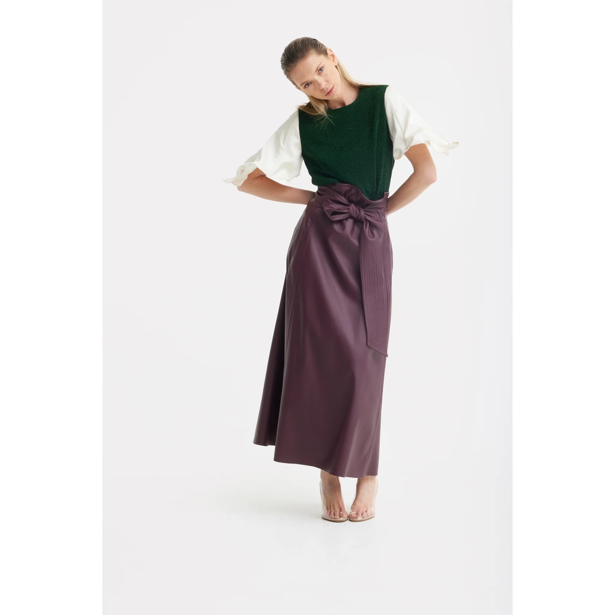 Green Lurex Knit Top With Adjustable Satin Sleeves - Image 14