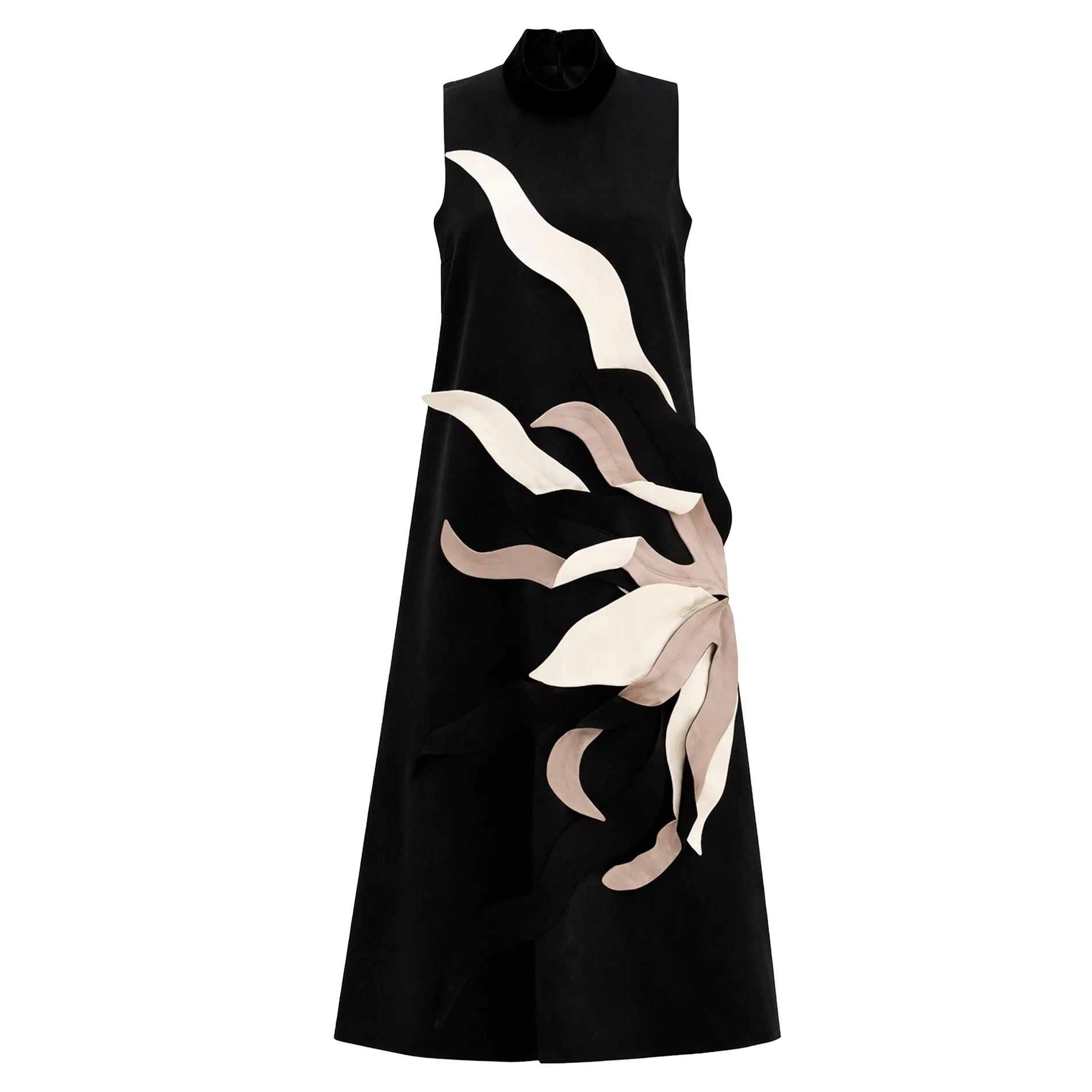 High Neck Sleeveless A-Line Dress - Black