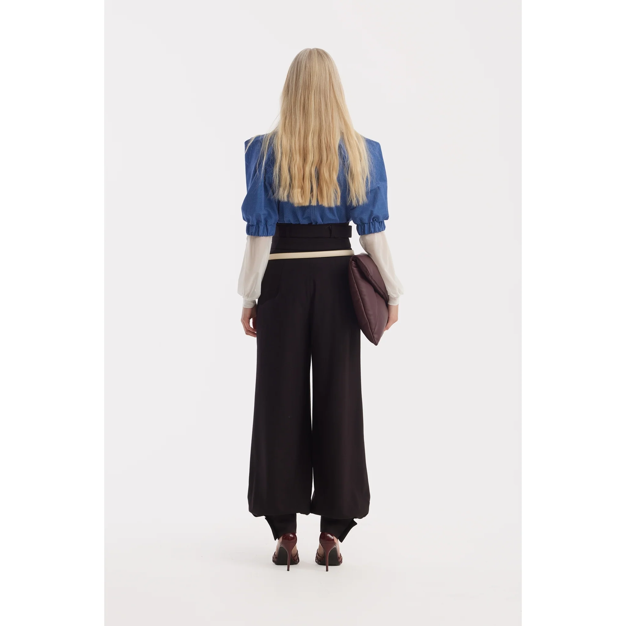 Belted High-Waist Balloon-Leg Pants - Black - Image 5