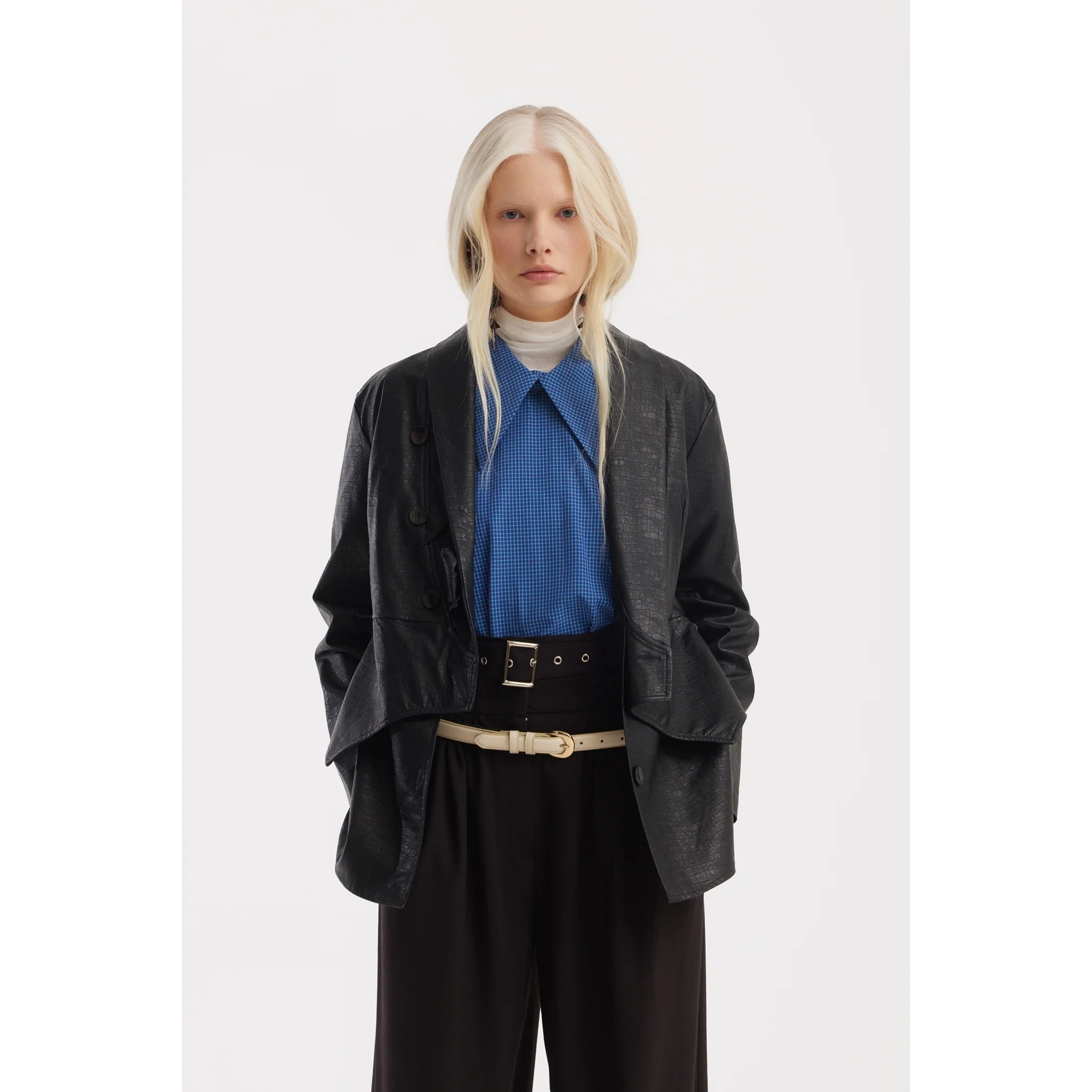 Belted High-Waist Balloon-Leg Pants - Black - Image 6