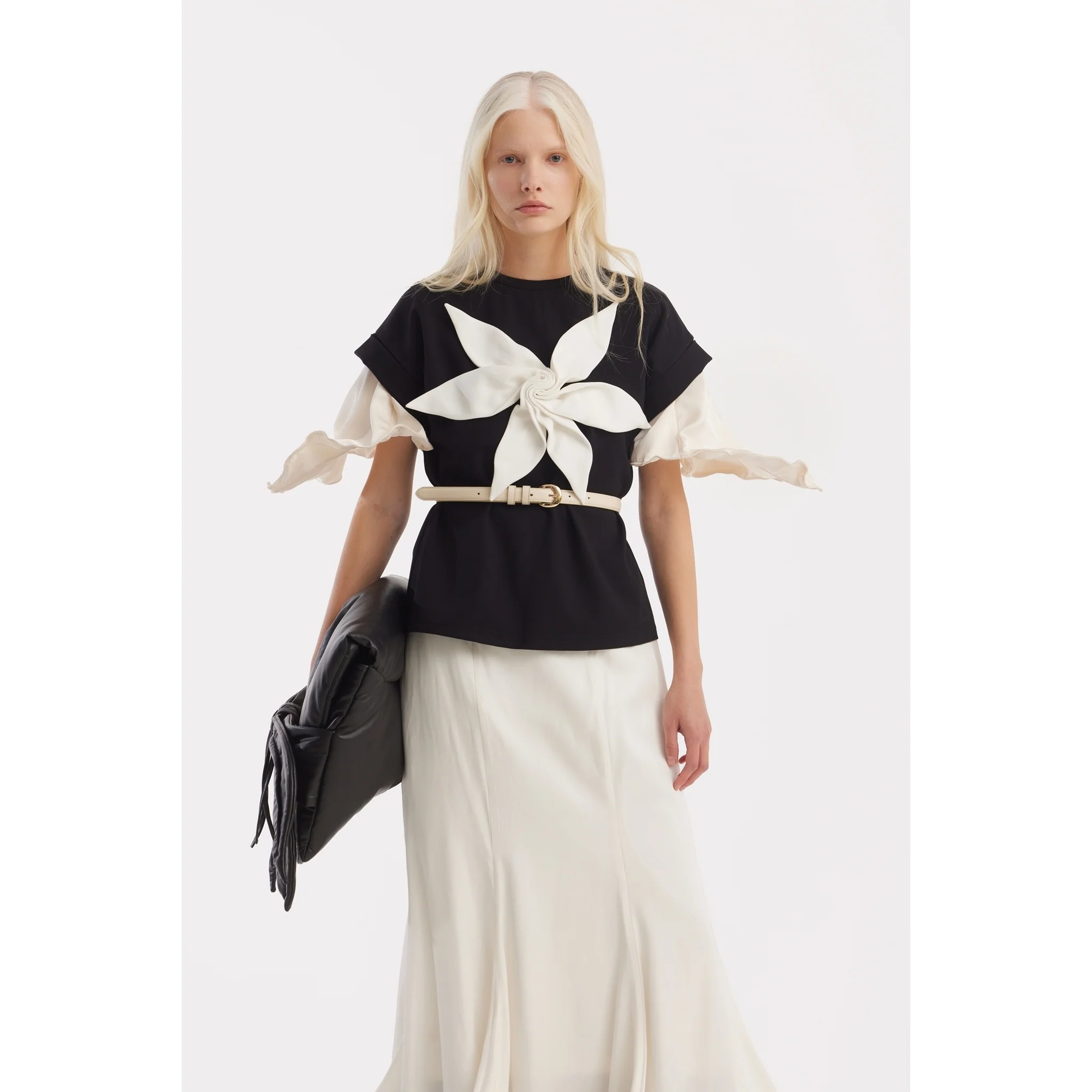 High Waist Double-Sided Satin Maxi Skirt - Ivory - Image 3