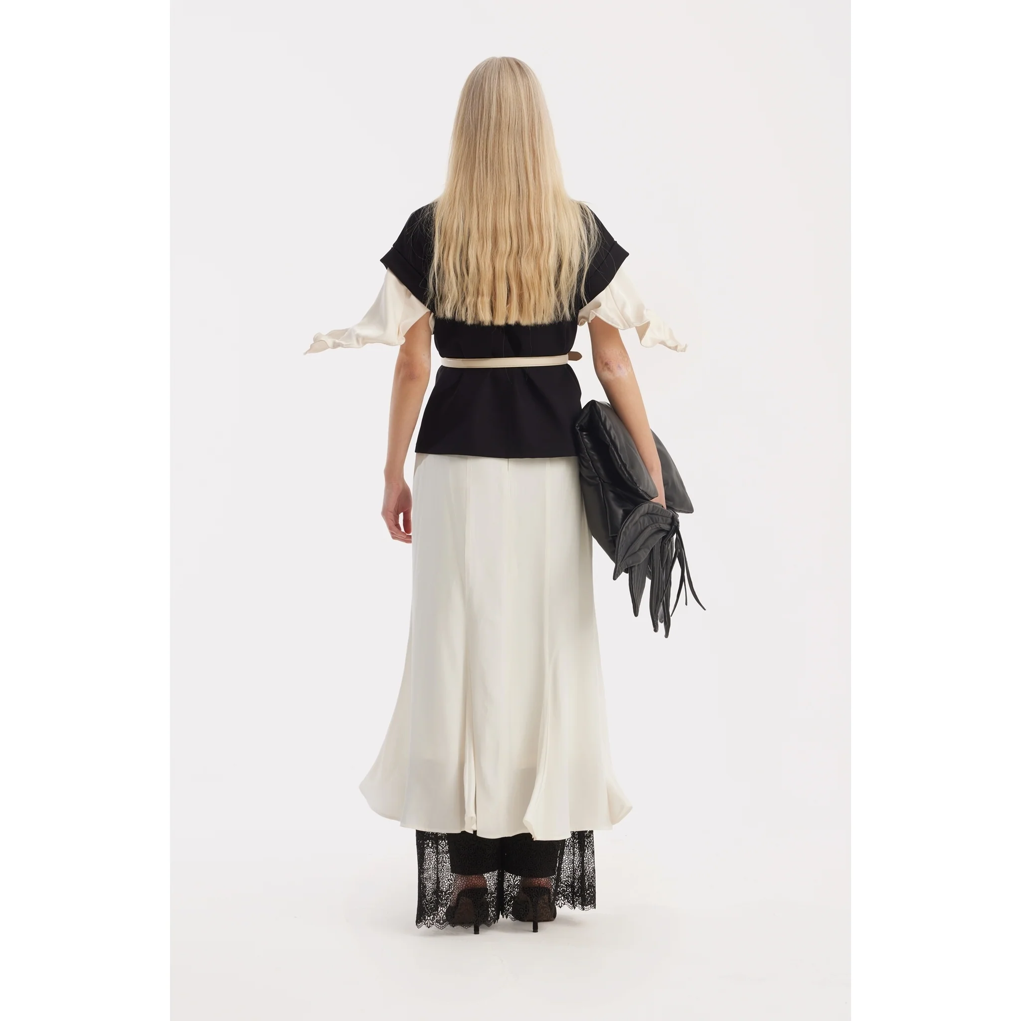 High Waist Double-Sided Satin Maxi Skirt - Ivory - Image 5