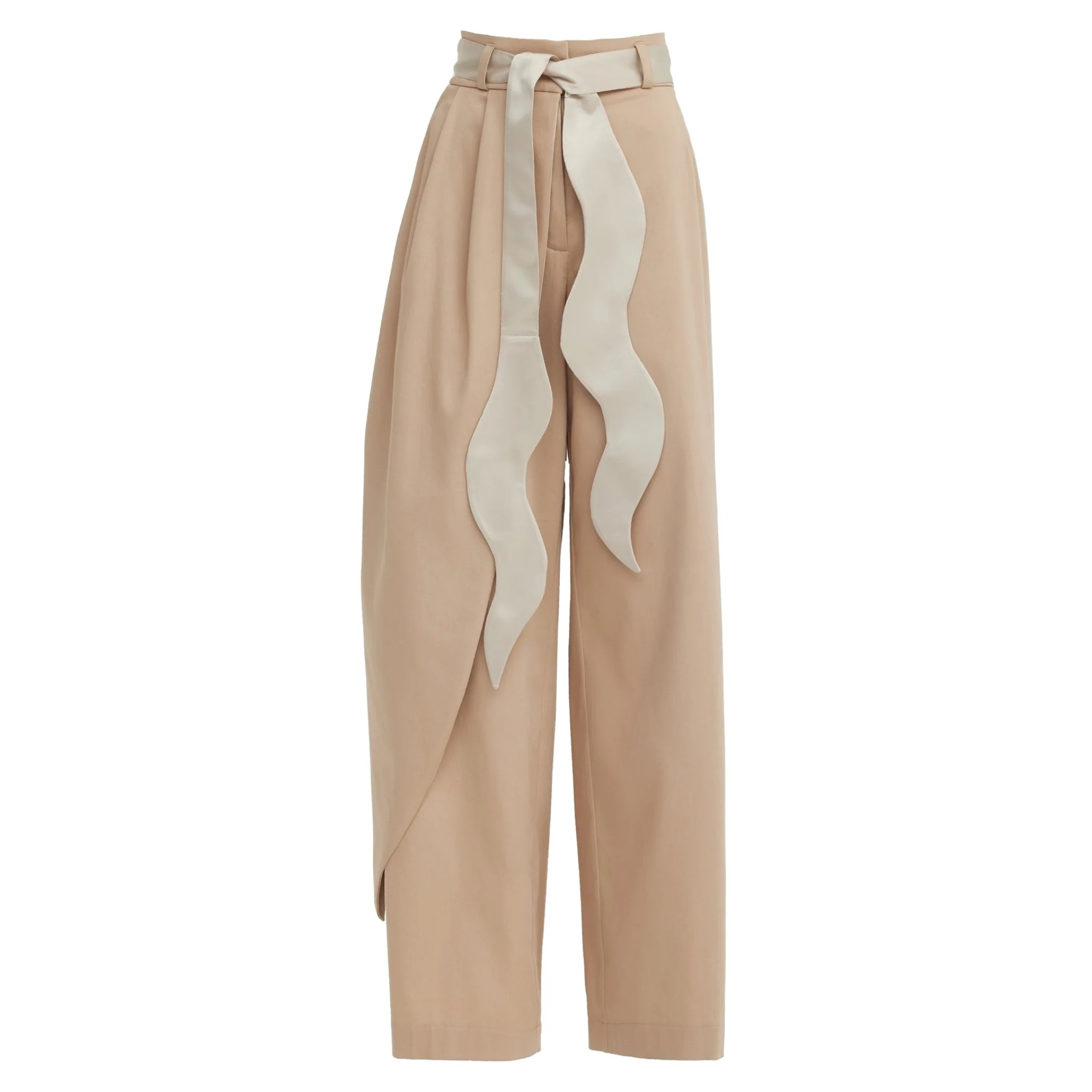 High-Waist Wrap Trousers - Beige