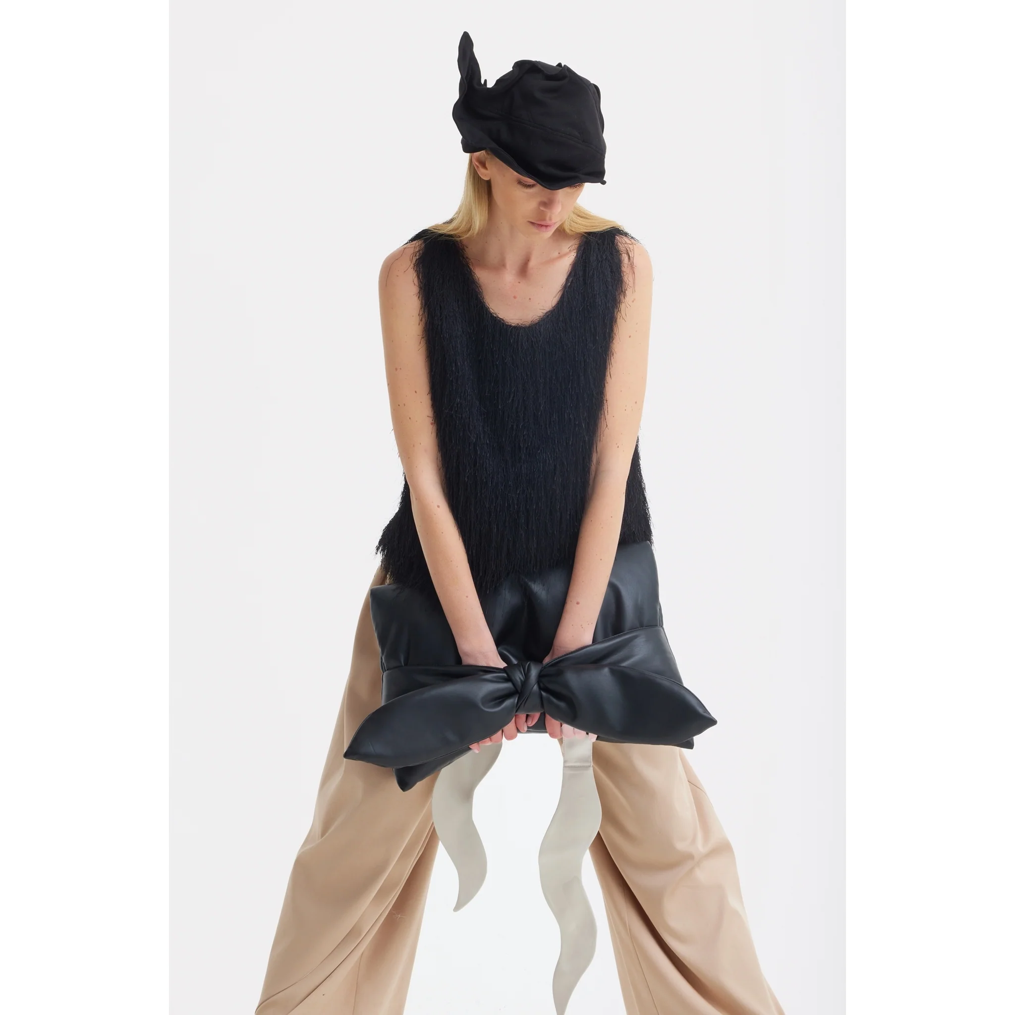 High-Waist Wrap Trousers - Beige - Image 14