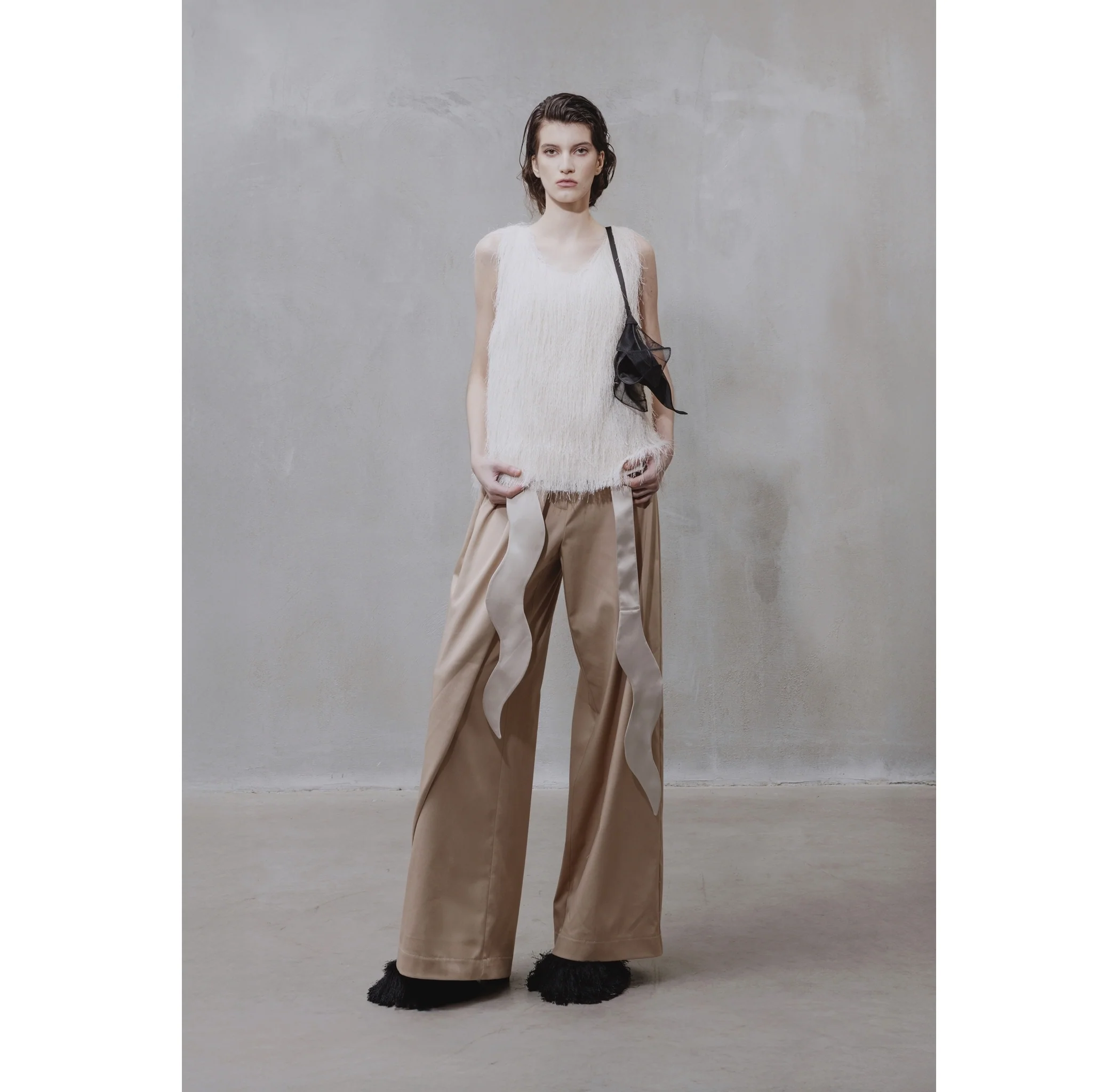 High-Waist Wrap Trousers - Beige - Image 15
