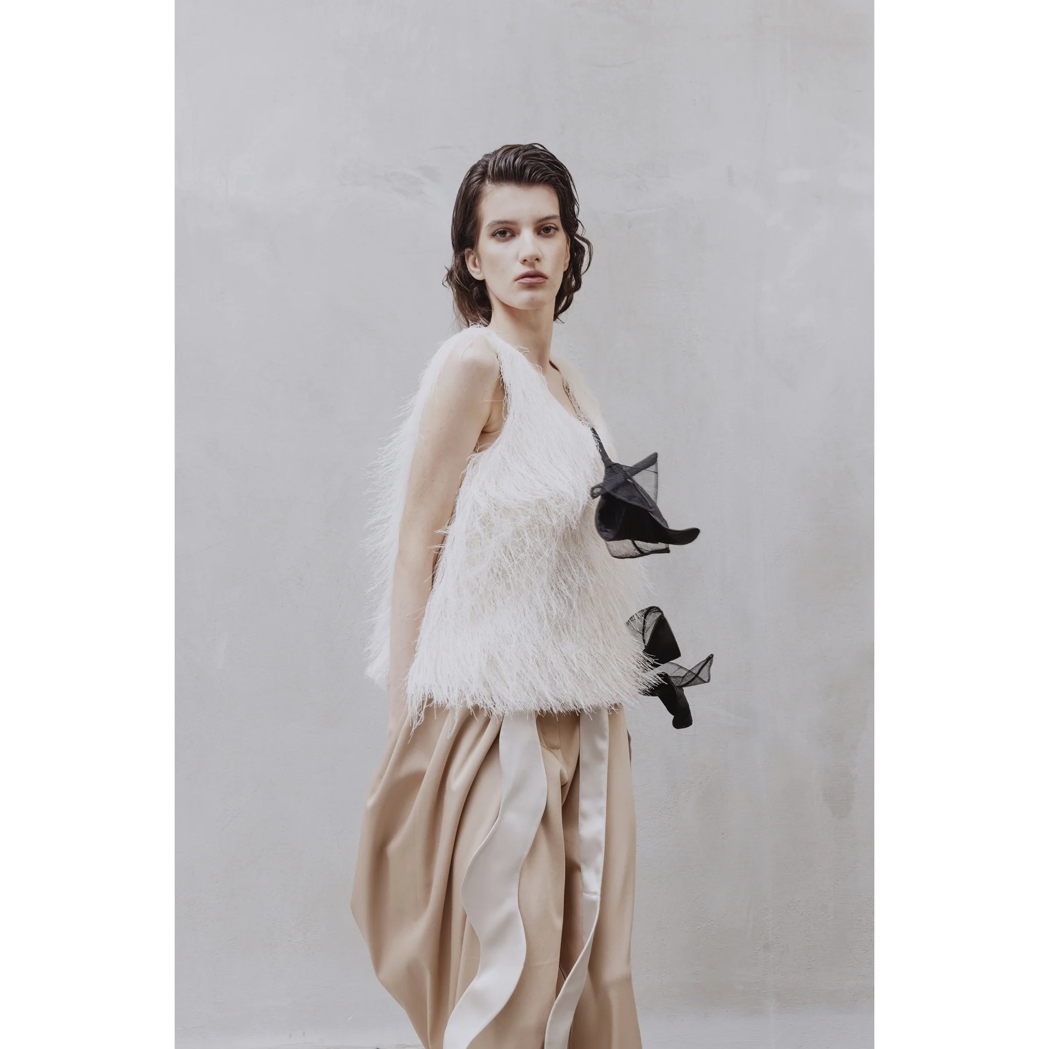 High-Waist Wrap Trousers - Beige - Image 16