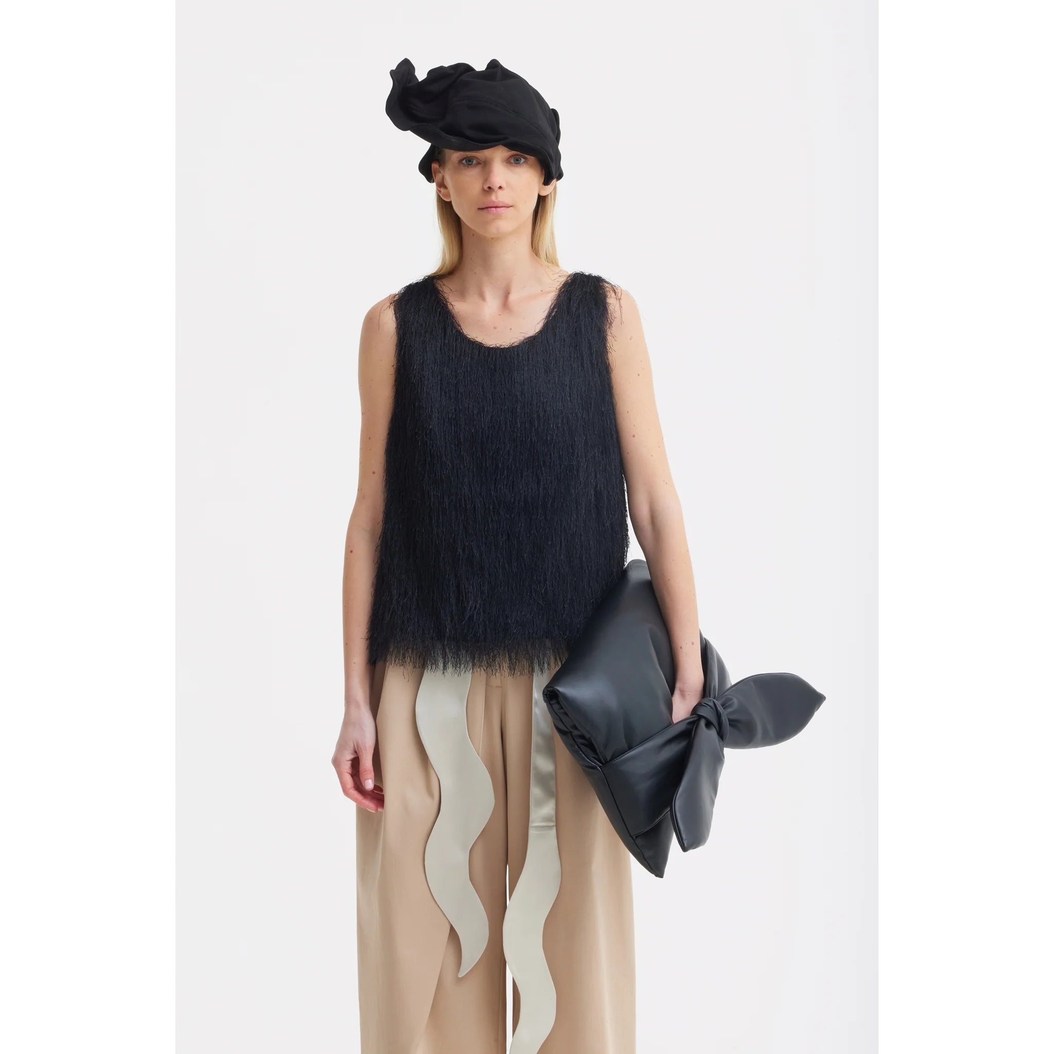 High-Waist Wrap Trousers - Beige - Image 3