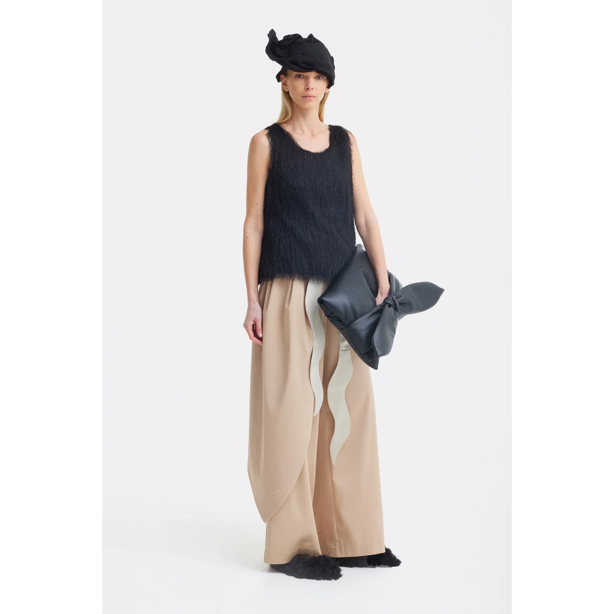 High-Waist Wrap Trousers - Beige - Image 4