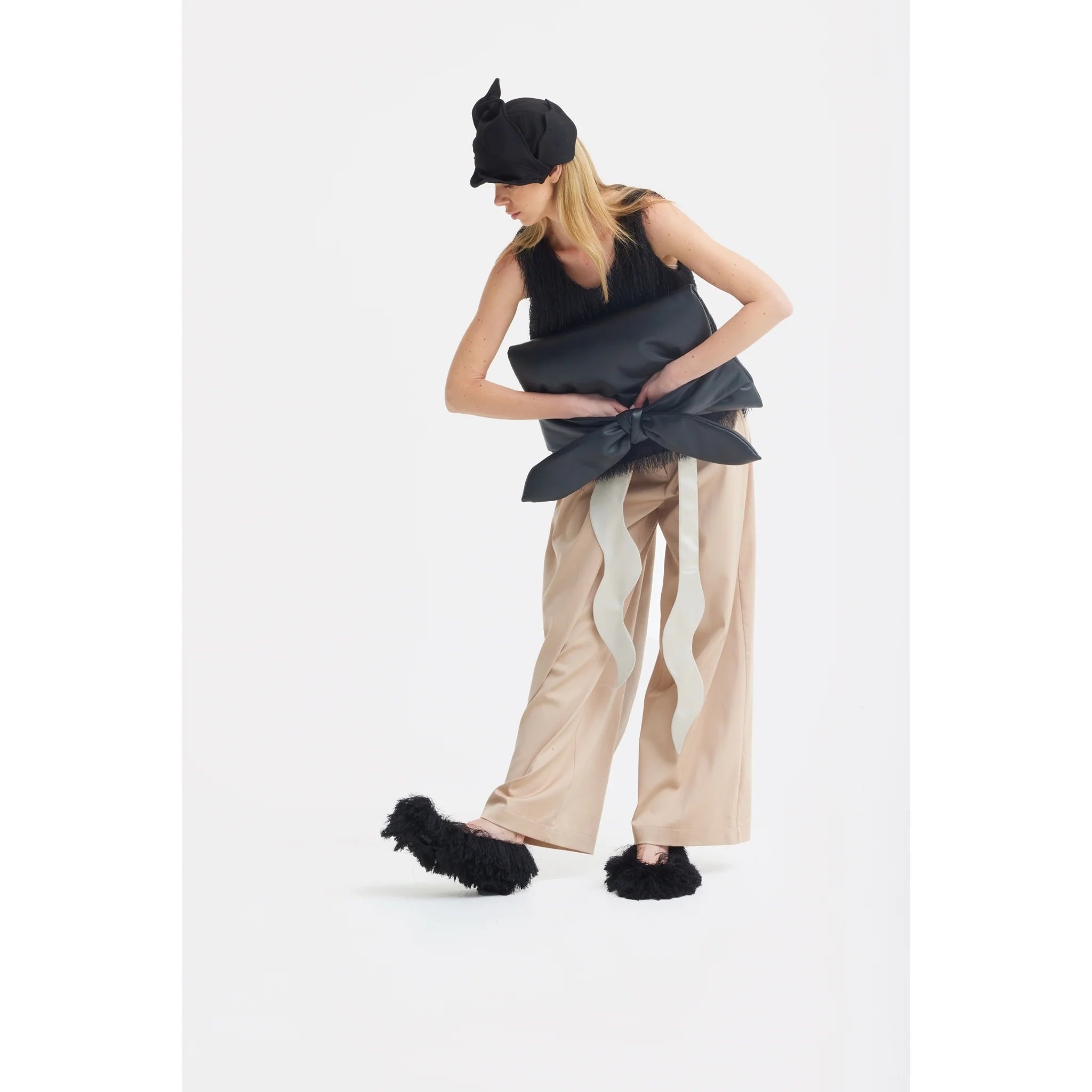 High-Waist Wrap Trousers - Beige - Image 7