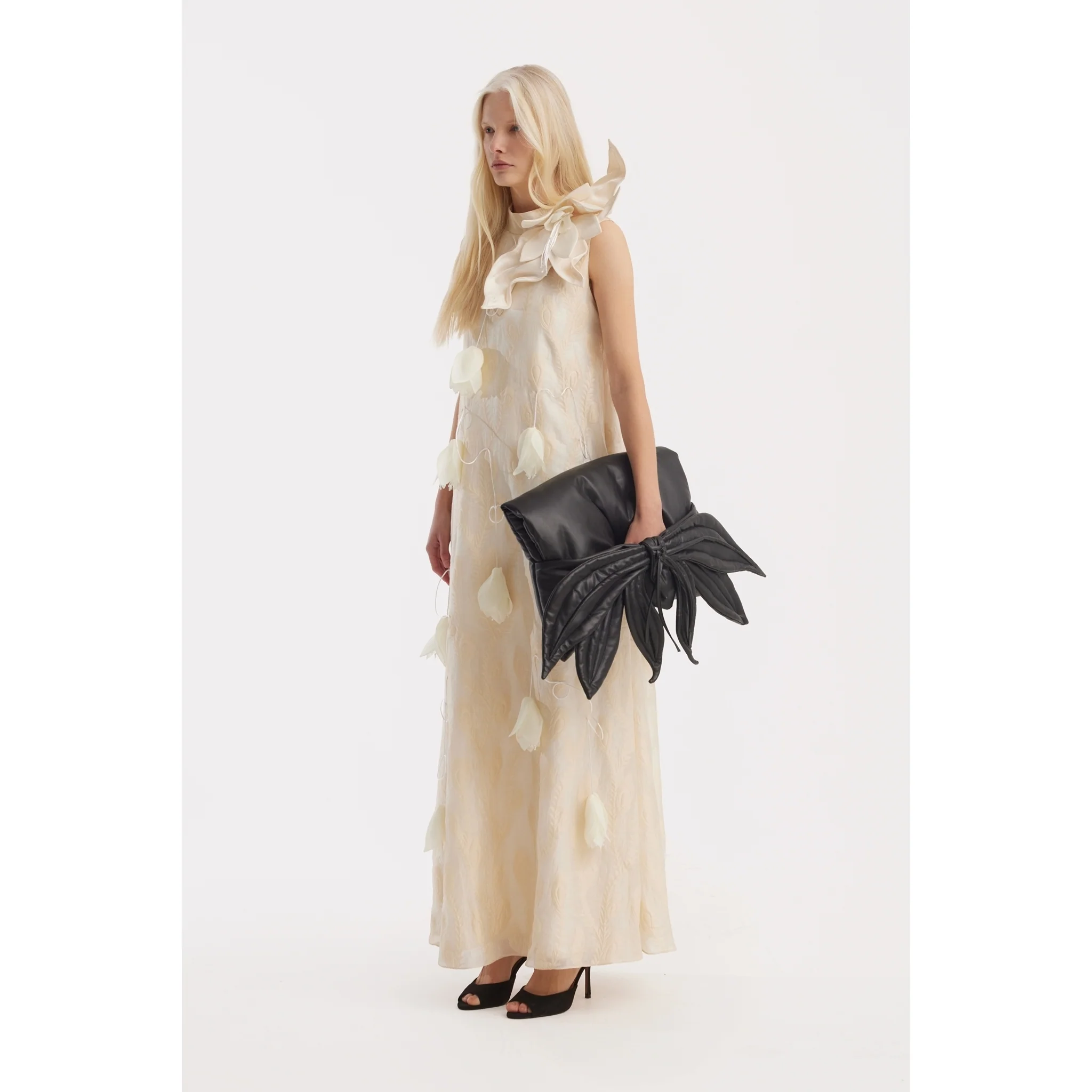 Ivory A-Line Flower Maxi Dress - Couture Gown - Image 3
