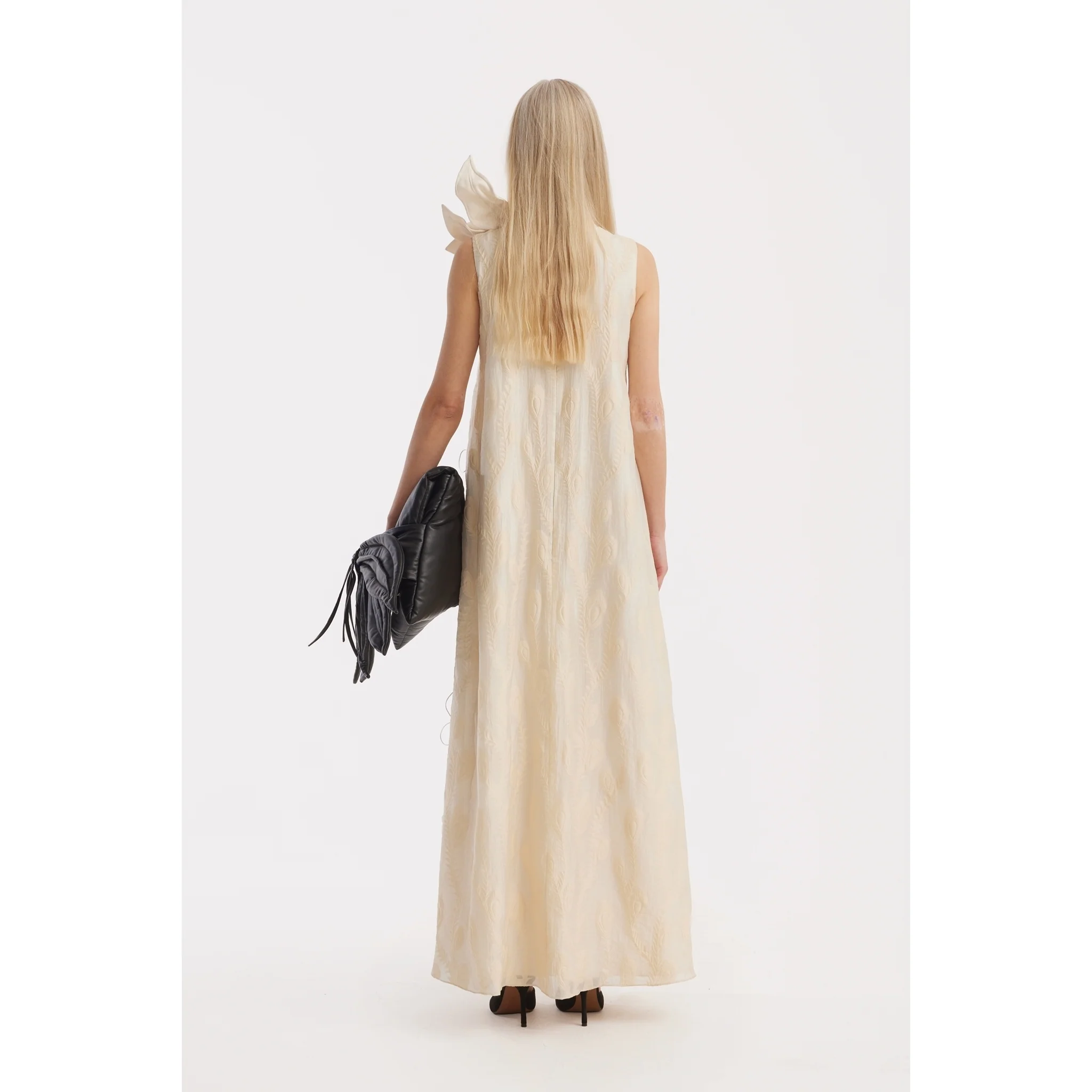 Ivory A-Line Flower Maxi Dress - Couture Gown - Image 4