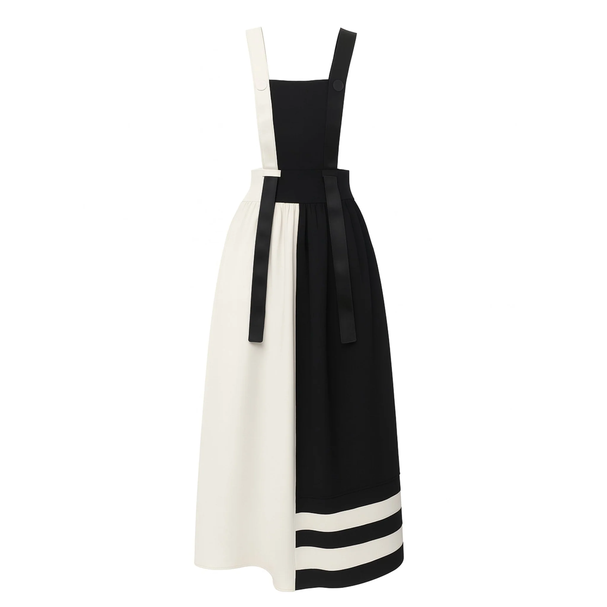 Midi Apron Dress With Adjustable Straps - Black Ivory
