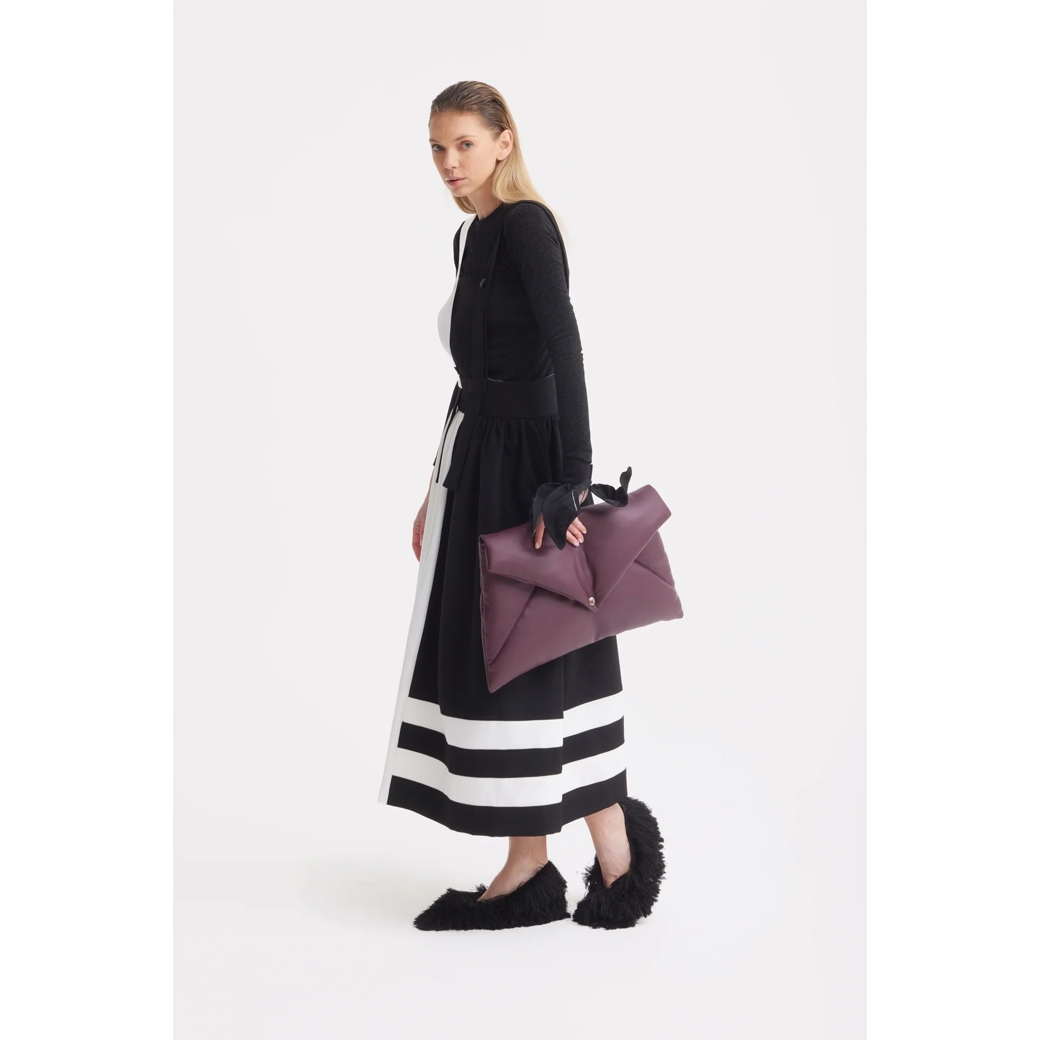 Midi Apron Dress With Adjustable Straps - Black Ivory - Image 3