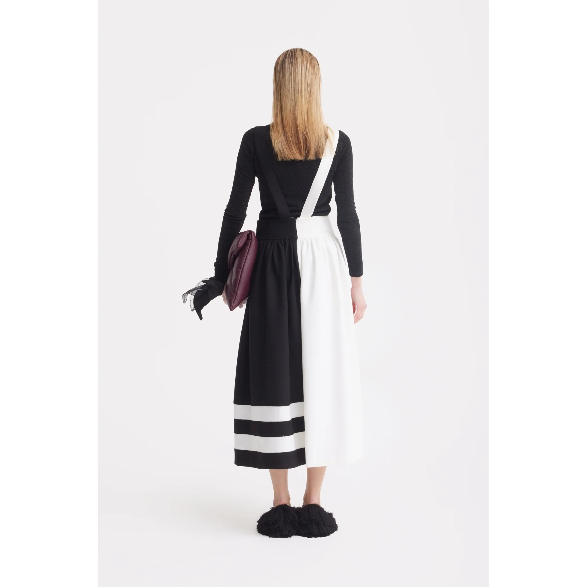 Midi Apron Dress With Adjustable Straps - Black Ivory - Image 4