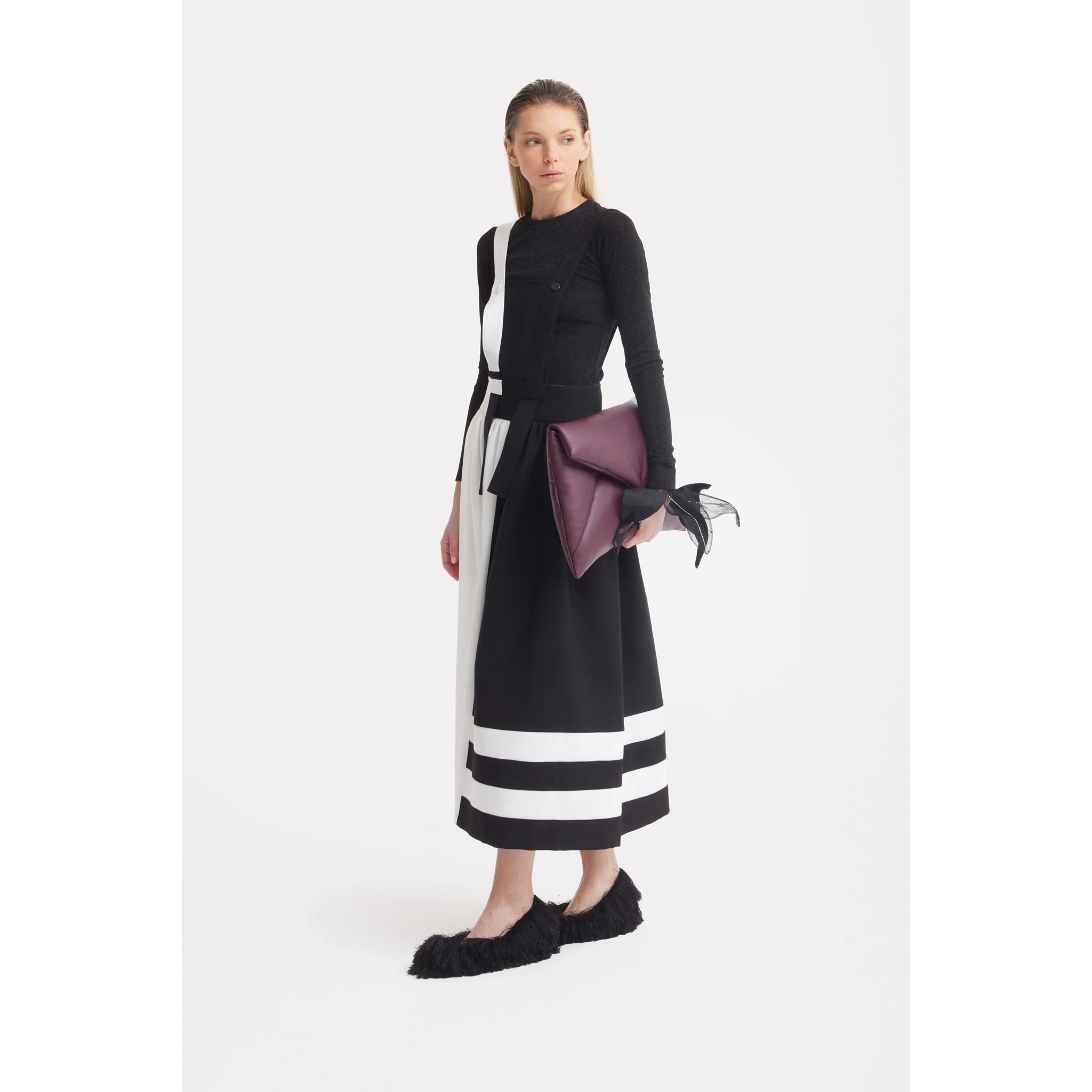 Midi Apron Dress With Adjustable Straps - Black Ivory - Image 5