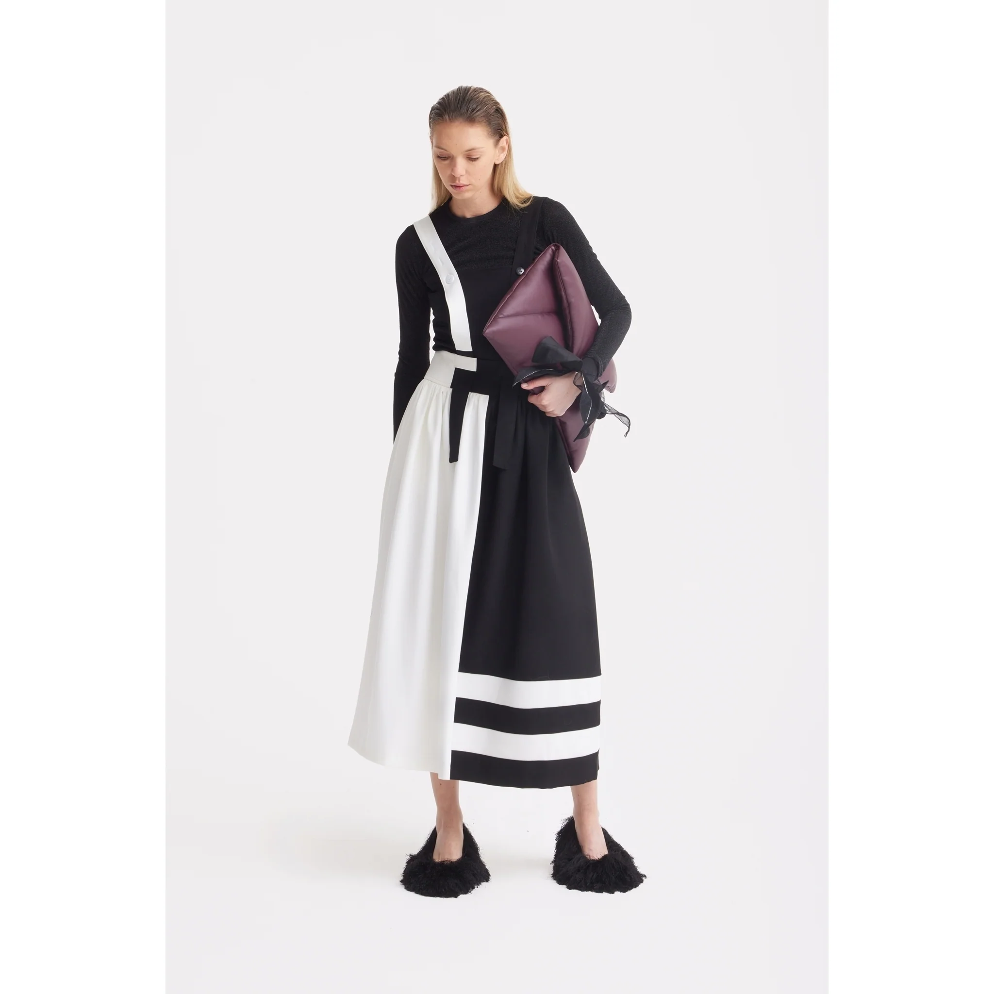 Midi Apron Dress With Adjustable Straps - Black Ivory - Image 6