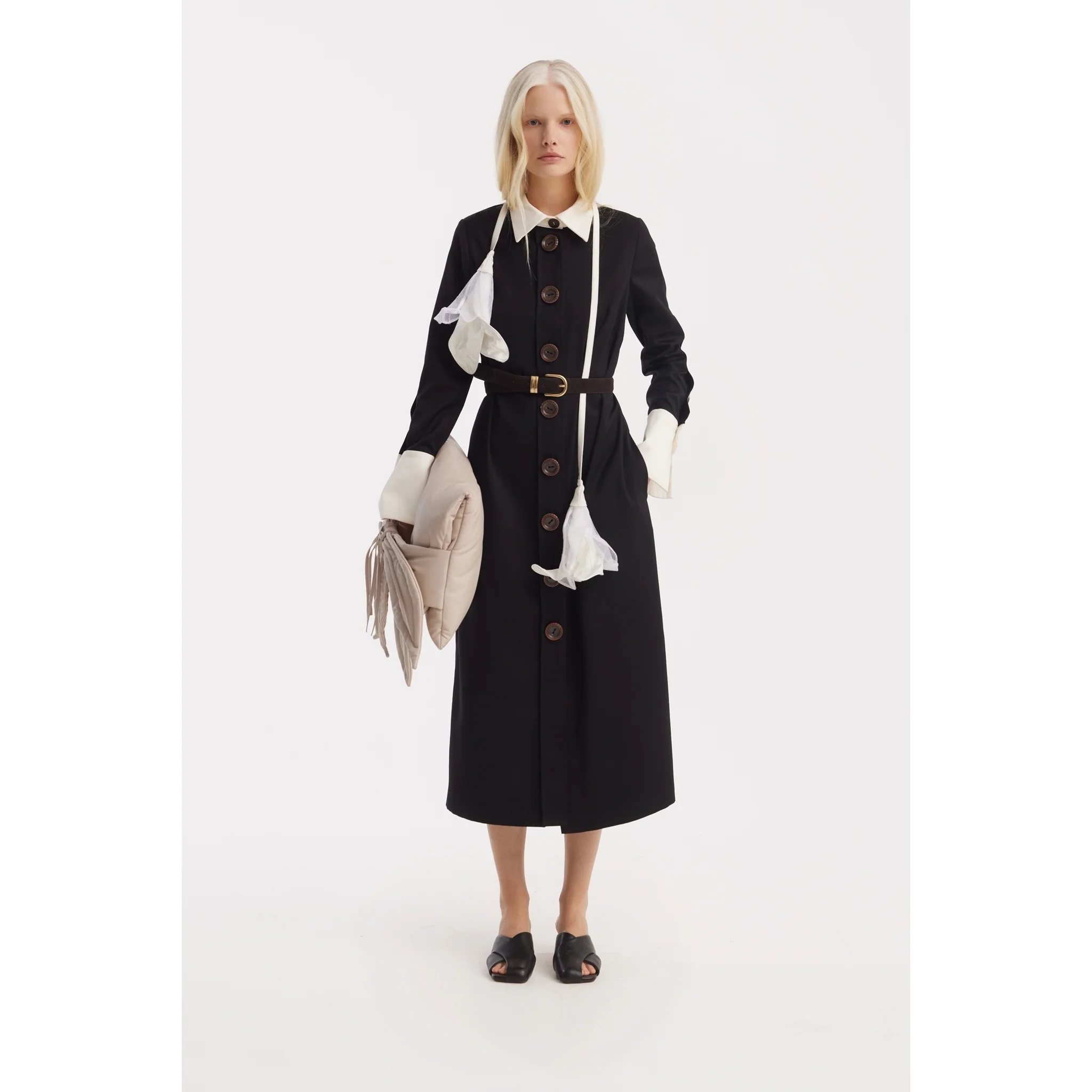 Monochrome Midi Shirt Dress - Black & White - Image 2