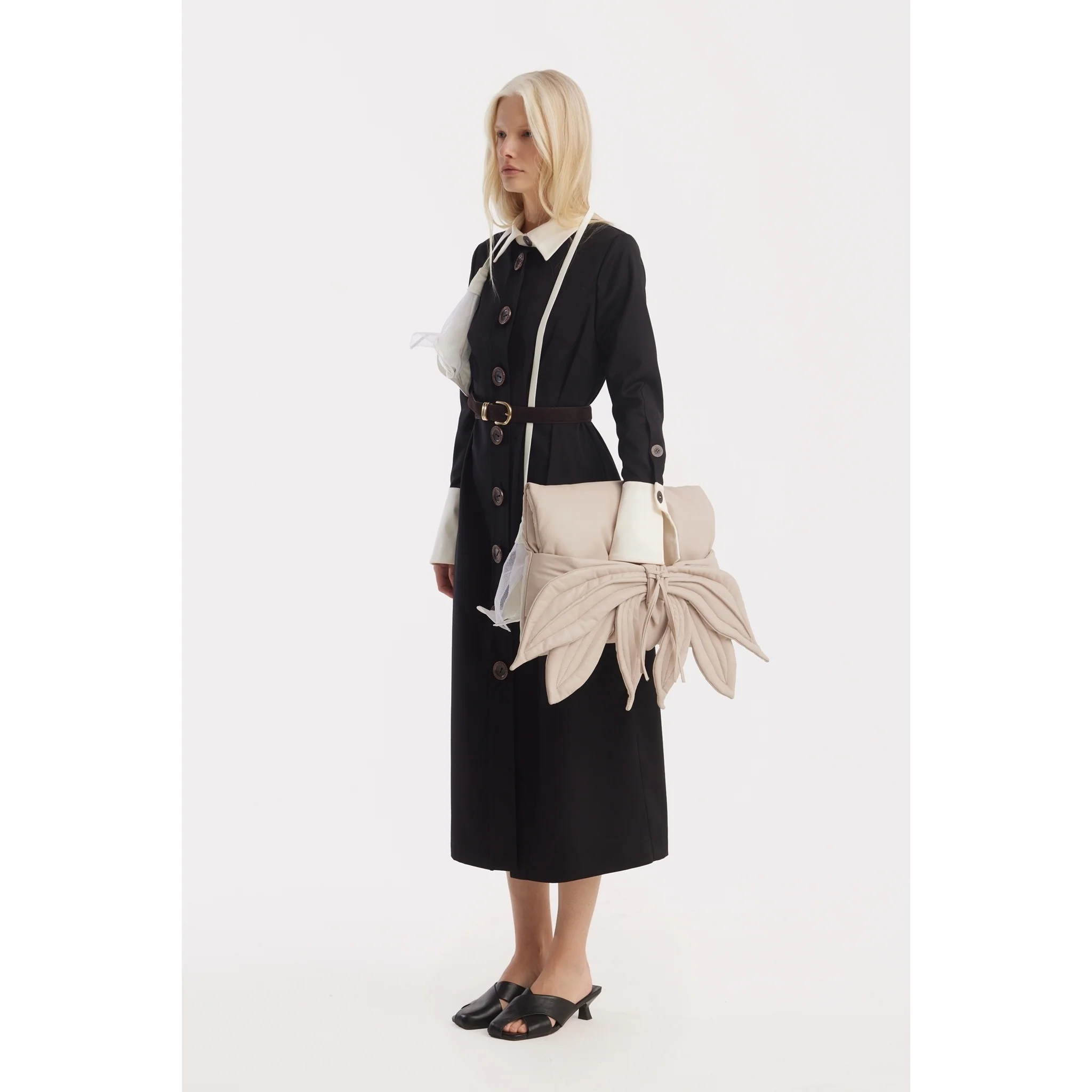 Monochrome Midi Shirt Dress - Black & White - Image 4