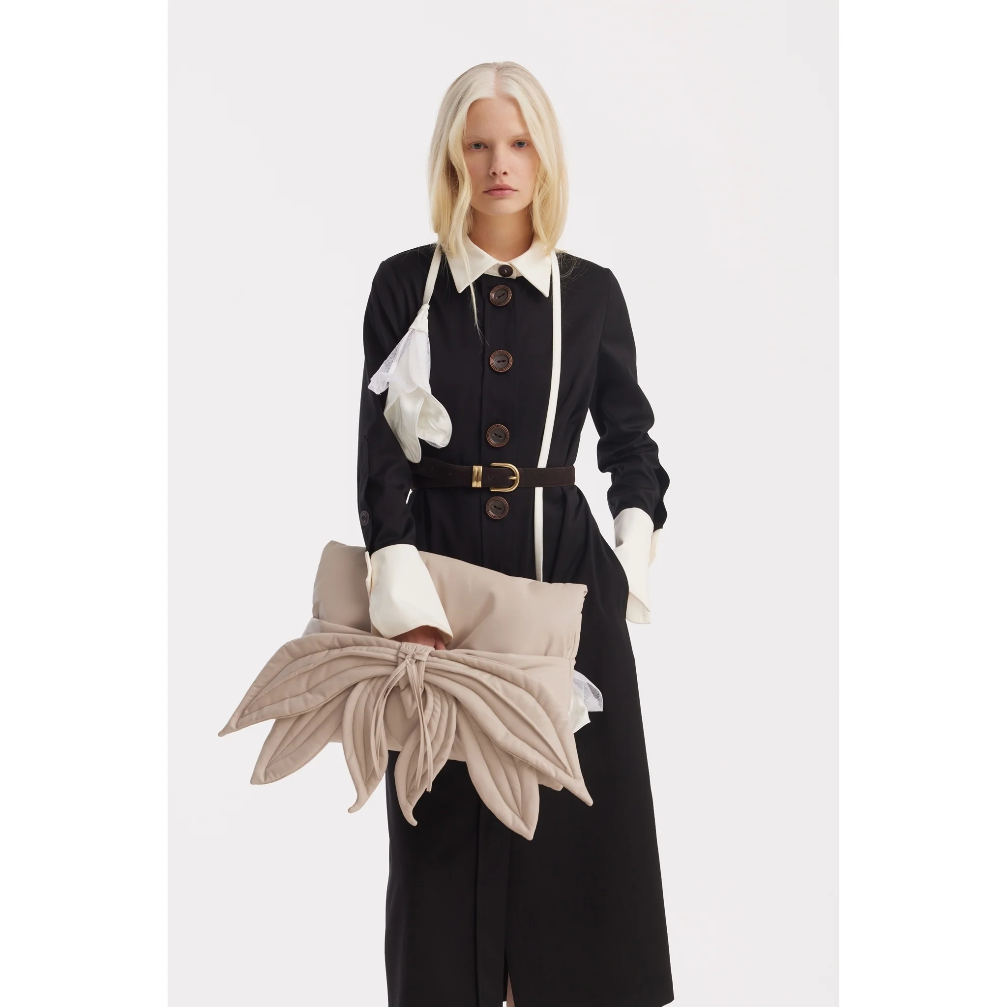 Monochrome Midi Shirt Dress - Black & White - Image 5