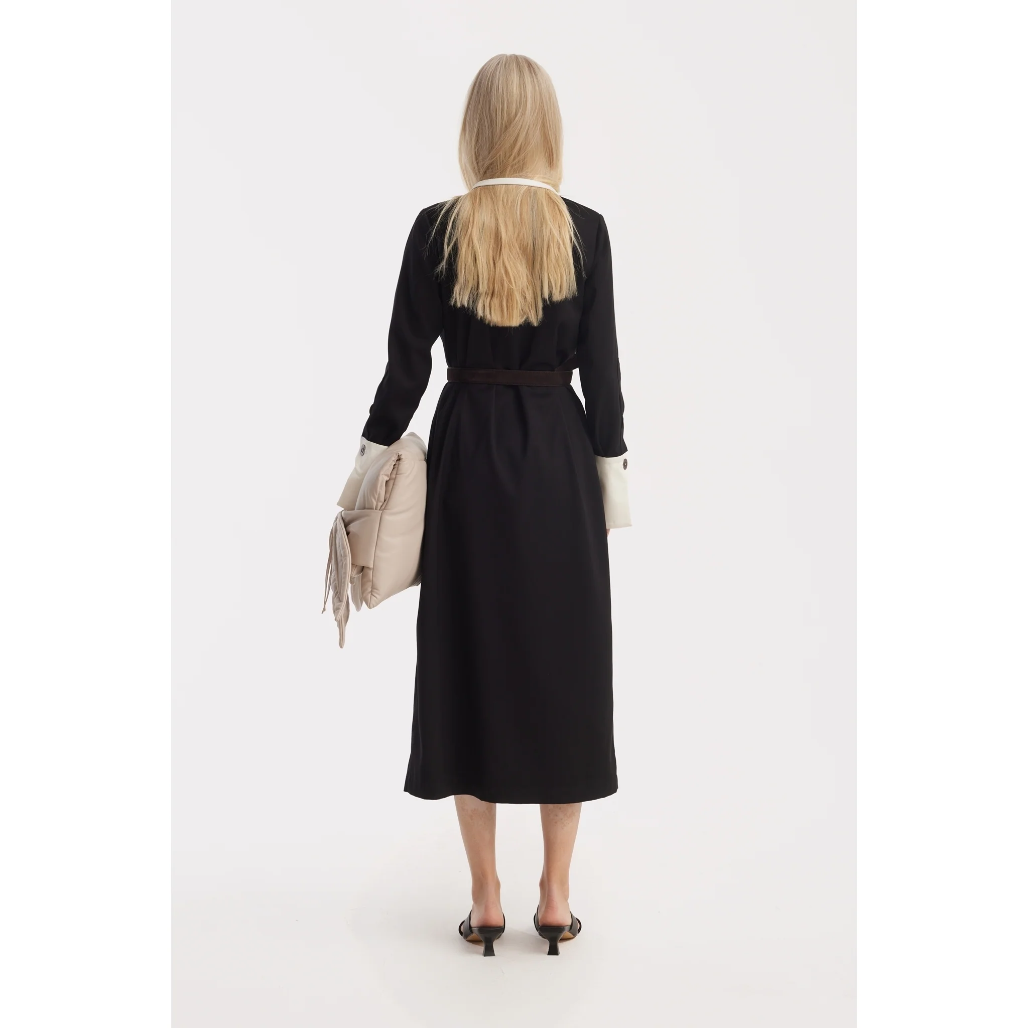 Monochrome Midi Shirt Dress - Black & White - Image 7