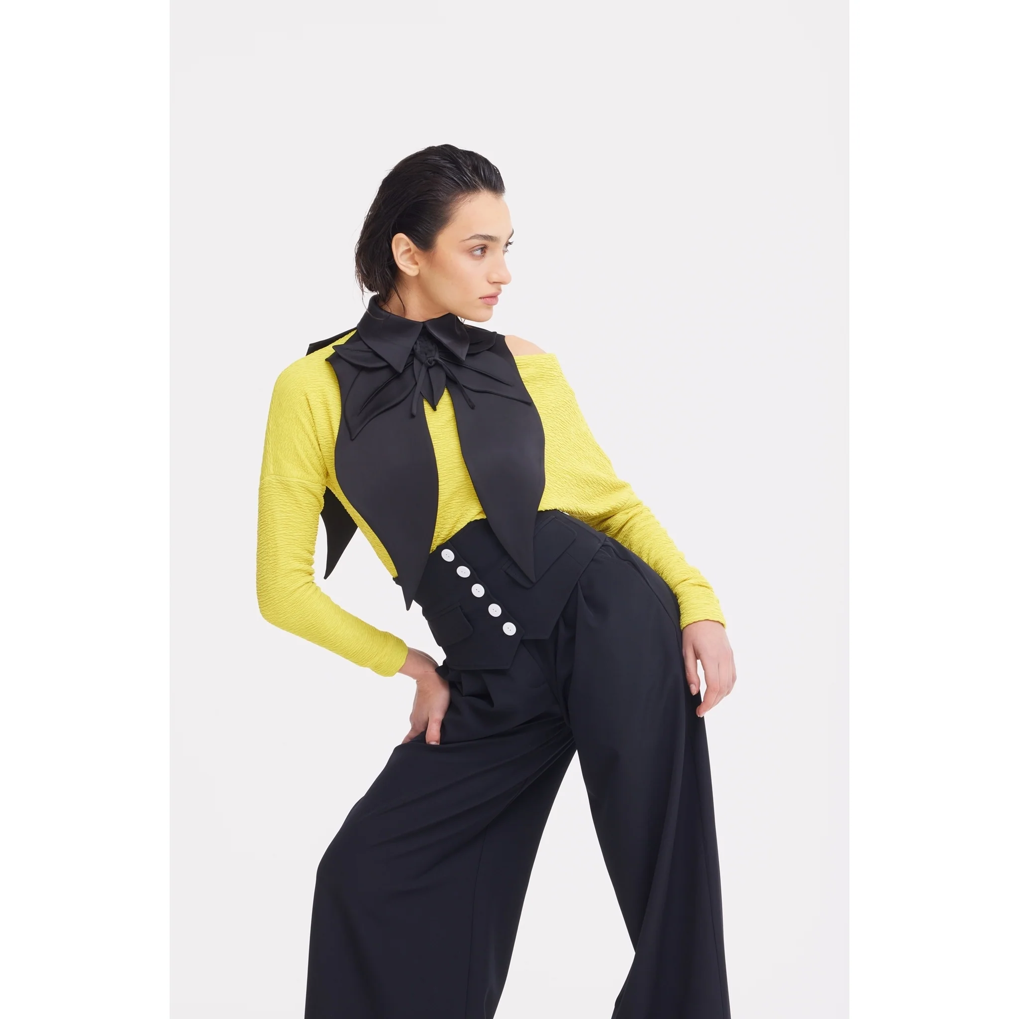 Oversized Satin Bib Collar - Black - Image 5