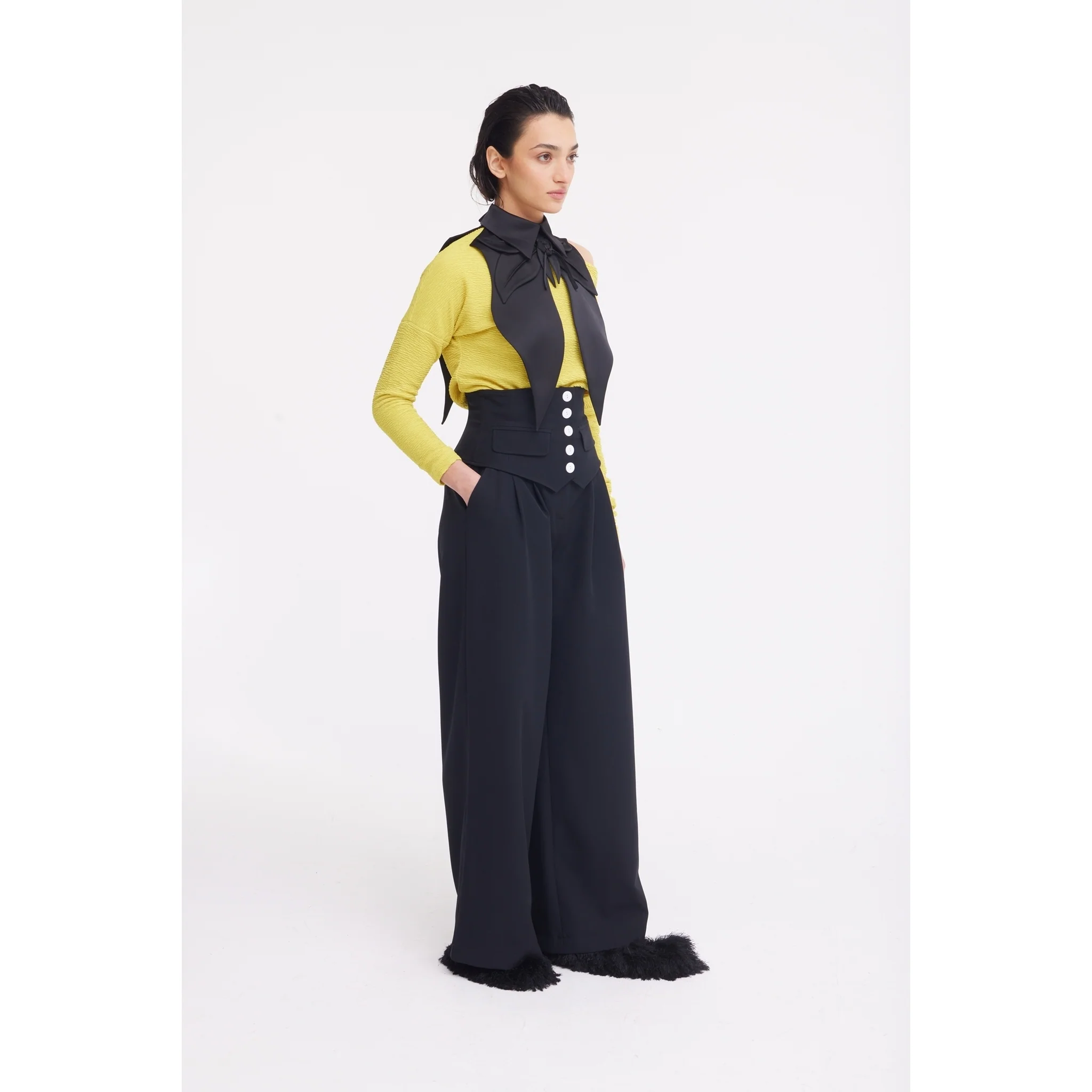 Oversized Satin Bib Collar - Black - Image 7