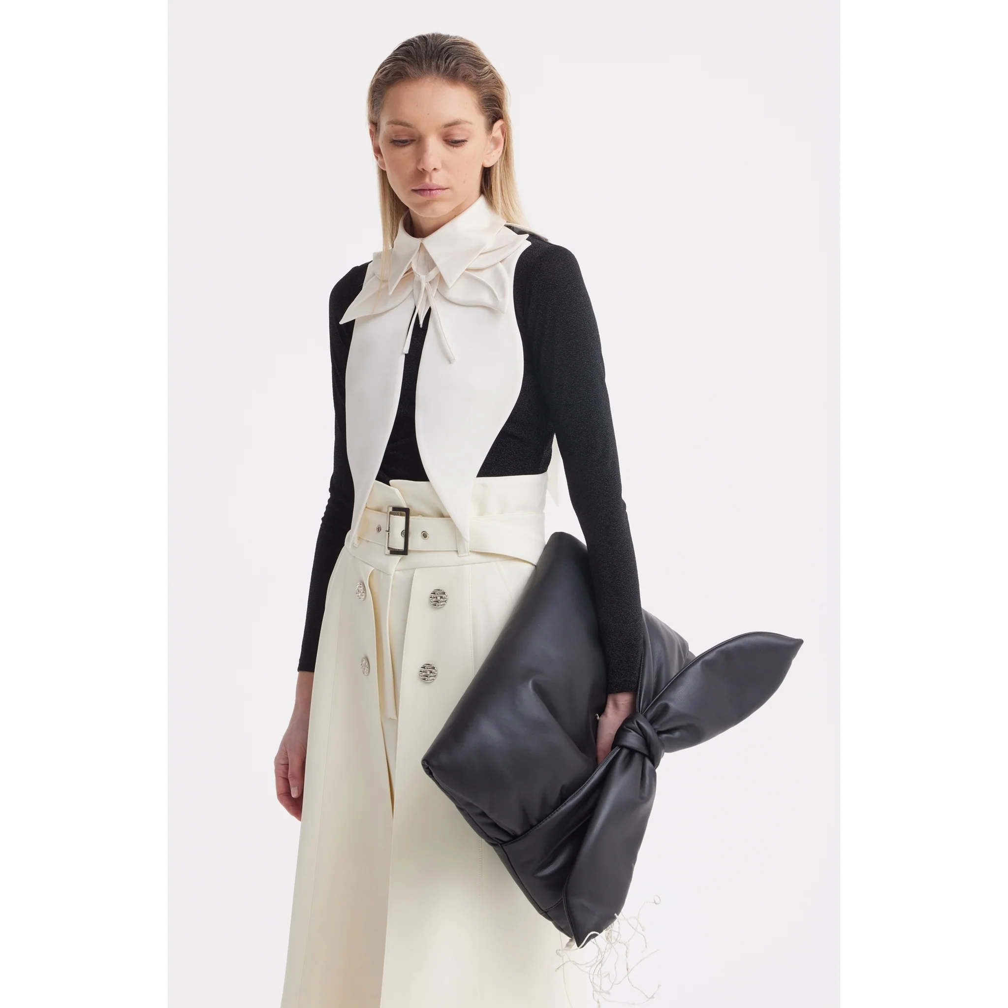 Oversized Satin Bib Collar - Ivory - Image 10