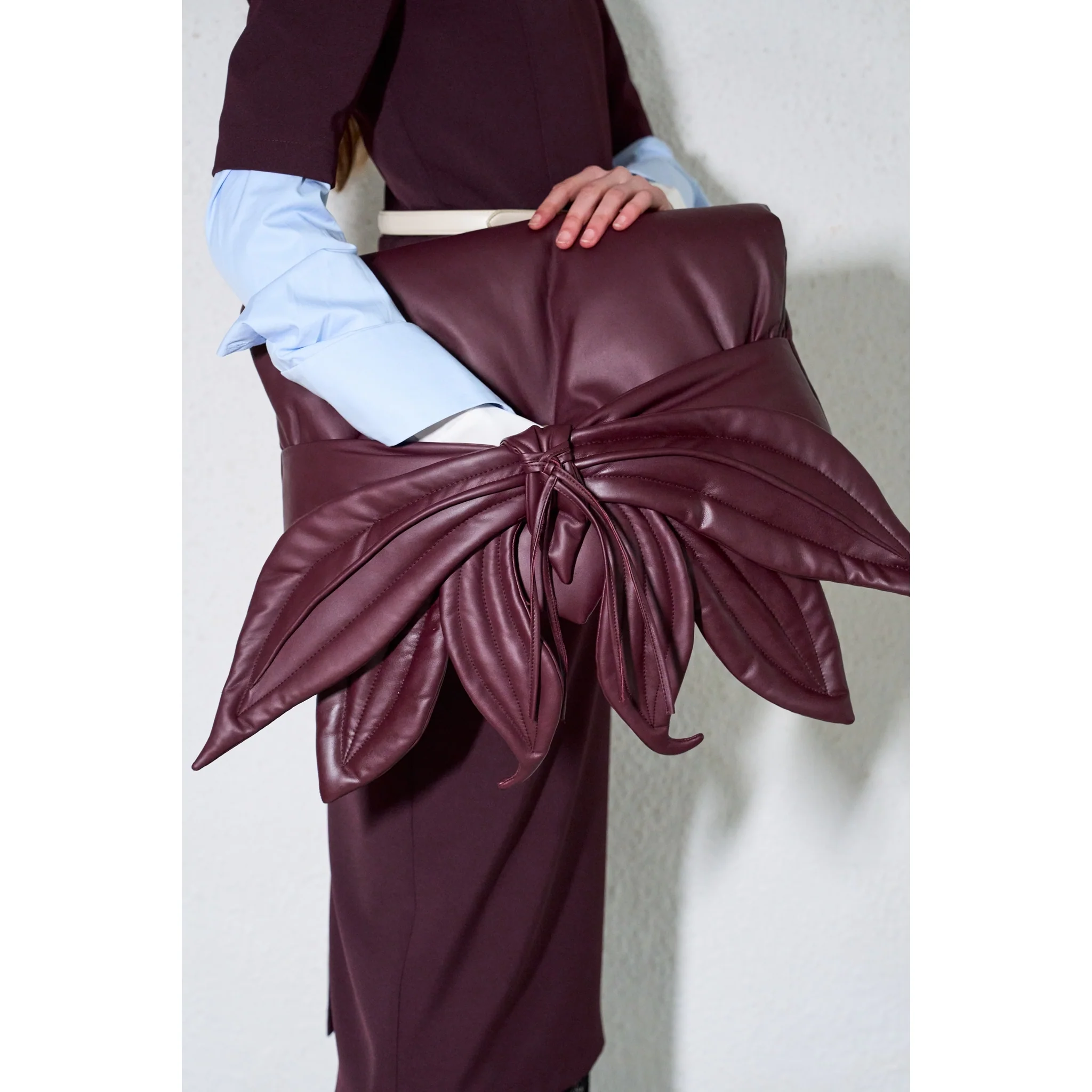 Petal Faux Leather Evening Clutch Bag - Burgundy - Image 2