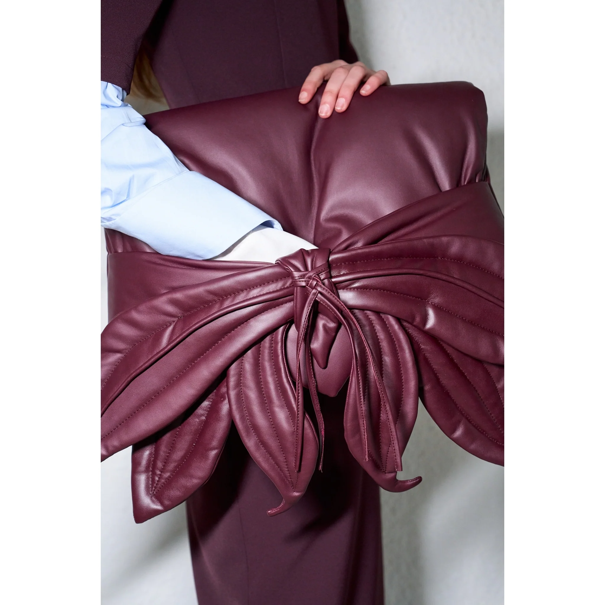 Petal Faux Leather Evening Clutch Bag - Burgundy - Image 3