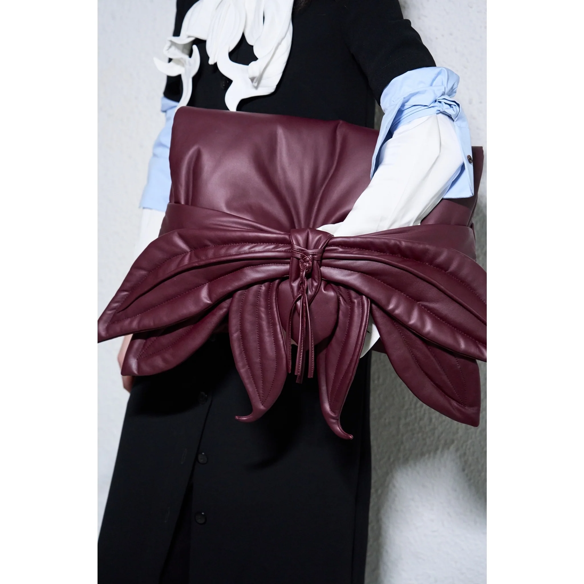 Petal Faux Leather Evening Clutch Bag - Burgundy - Image 5