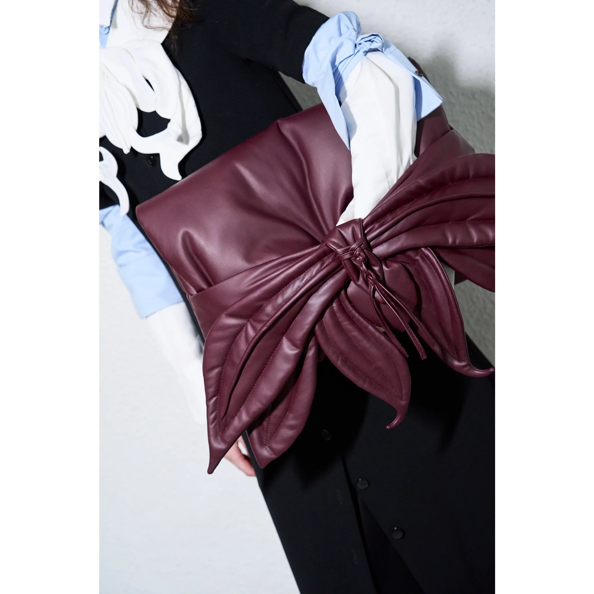 Petal Faux Leather Evening Clutch Bag - Burgundy - Image 6