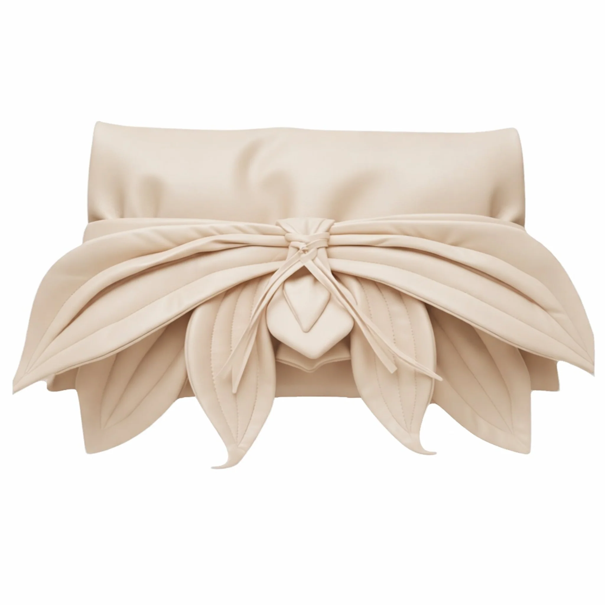 Petal Faux Leather Evening Clutch Bag - Ecru