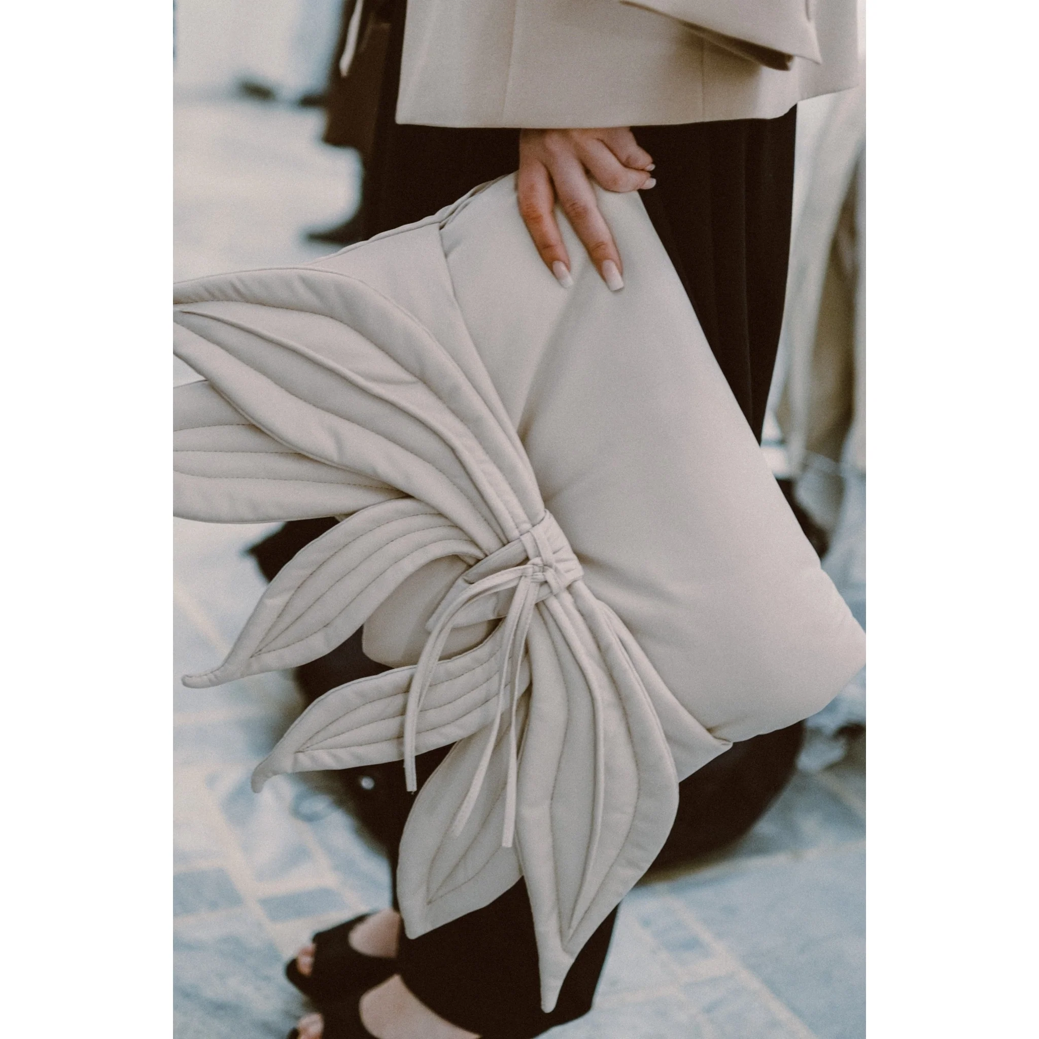 Petal Faux Leather Evening Clutch Bag - Ecru - Image 11