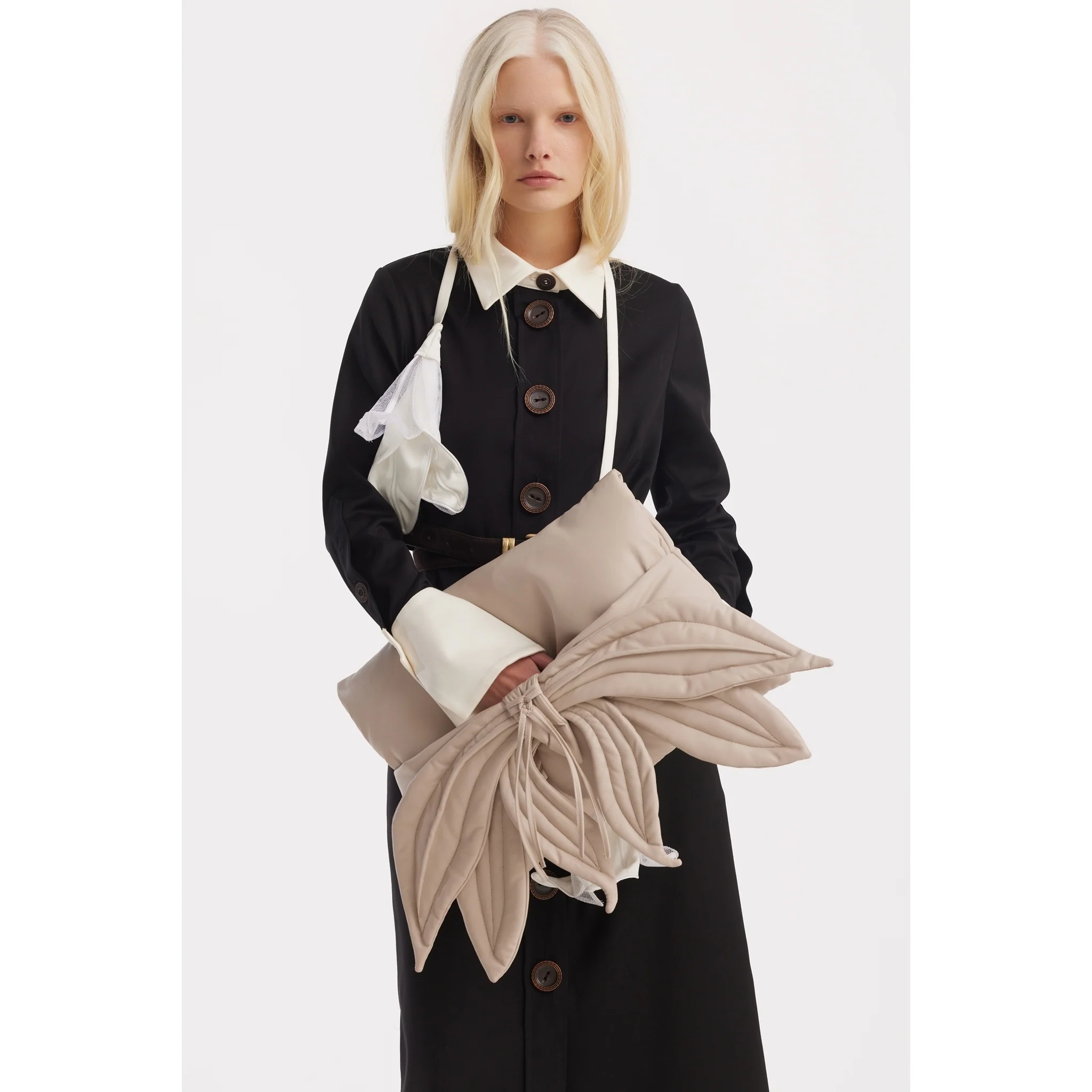 Petal Faux Leather Evening Clutch Bag - Ecru - Image 5