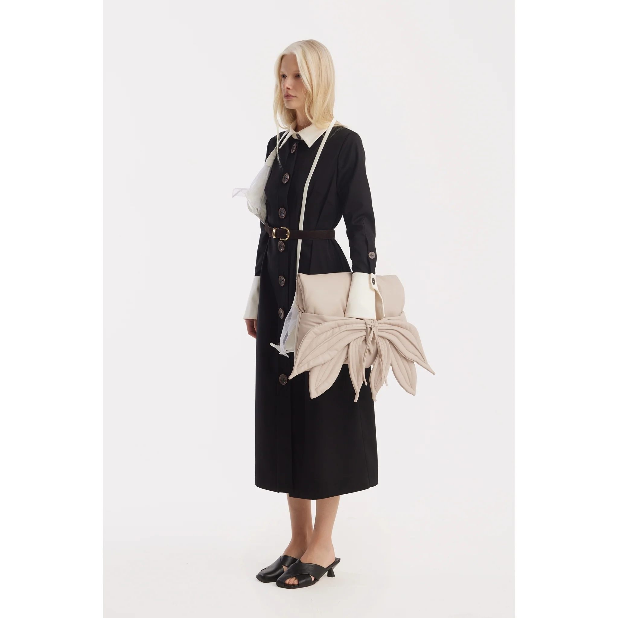 Petal Faux Leather Evening Clutch Bag - Ecru - Image 6