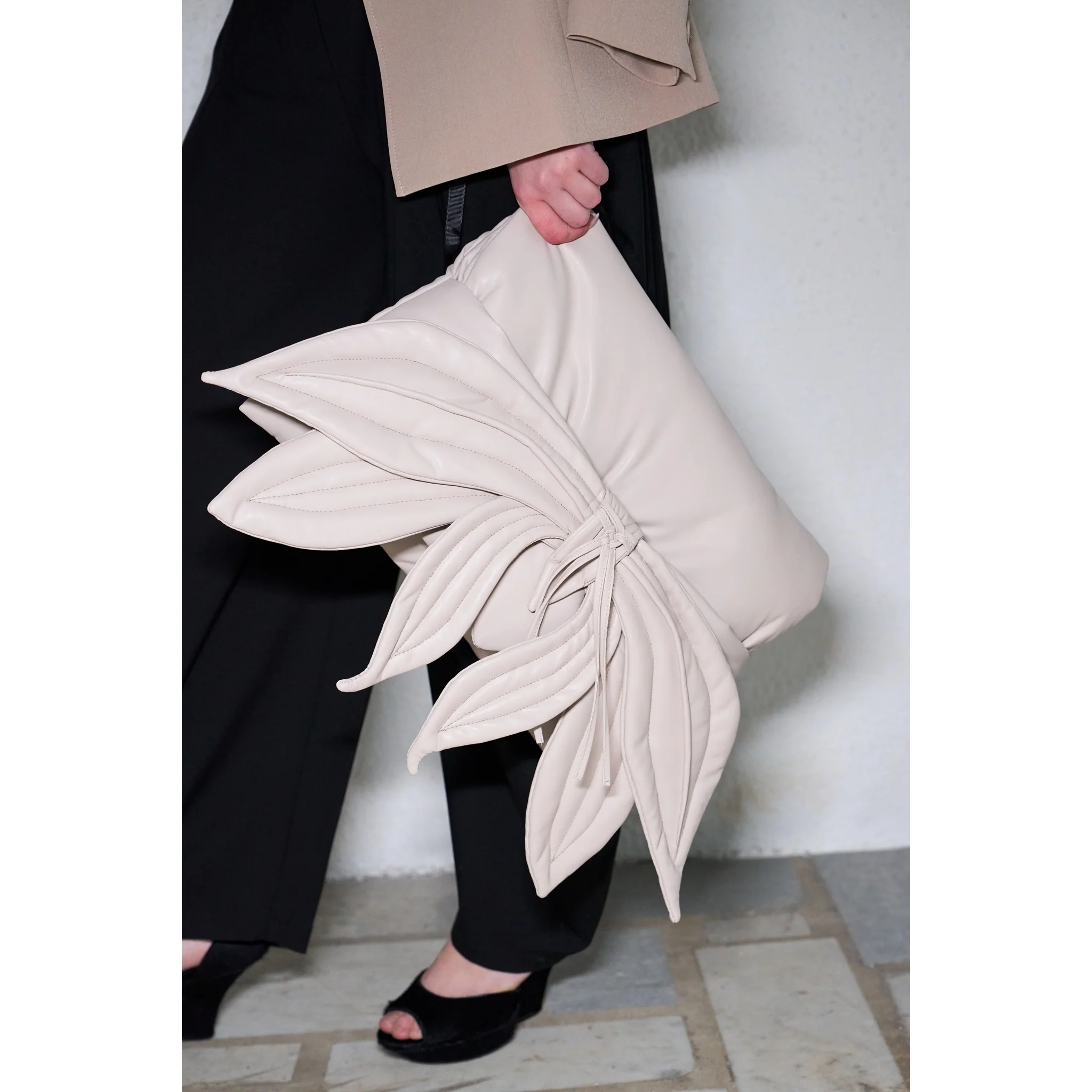 Petal Faux Leather Evening Clutch Bag - Ecru - Image 7