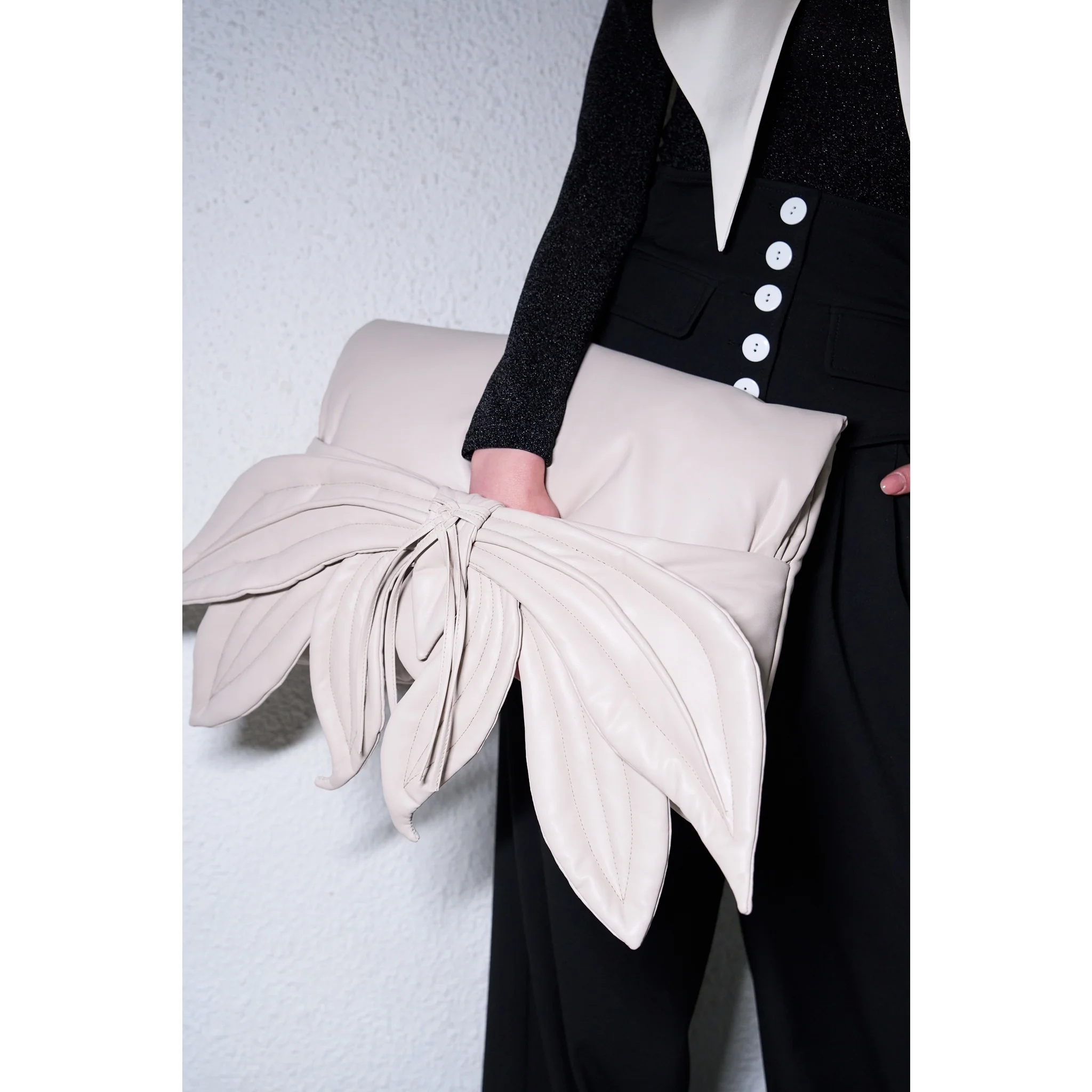 Petal Faux Leather Evening Clutch Bag - Ecru - Image 8