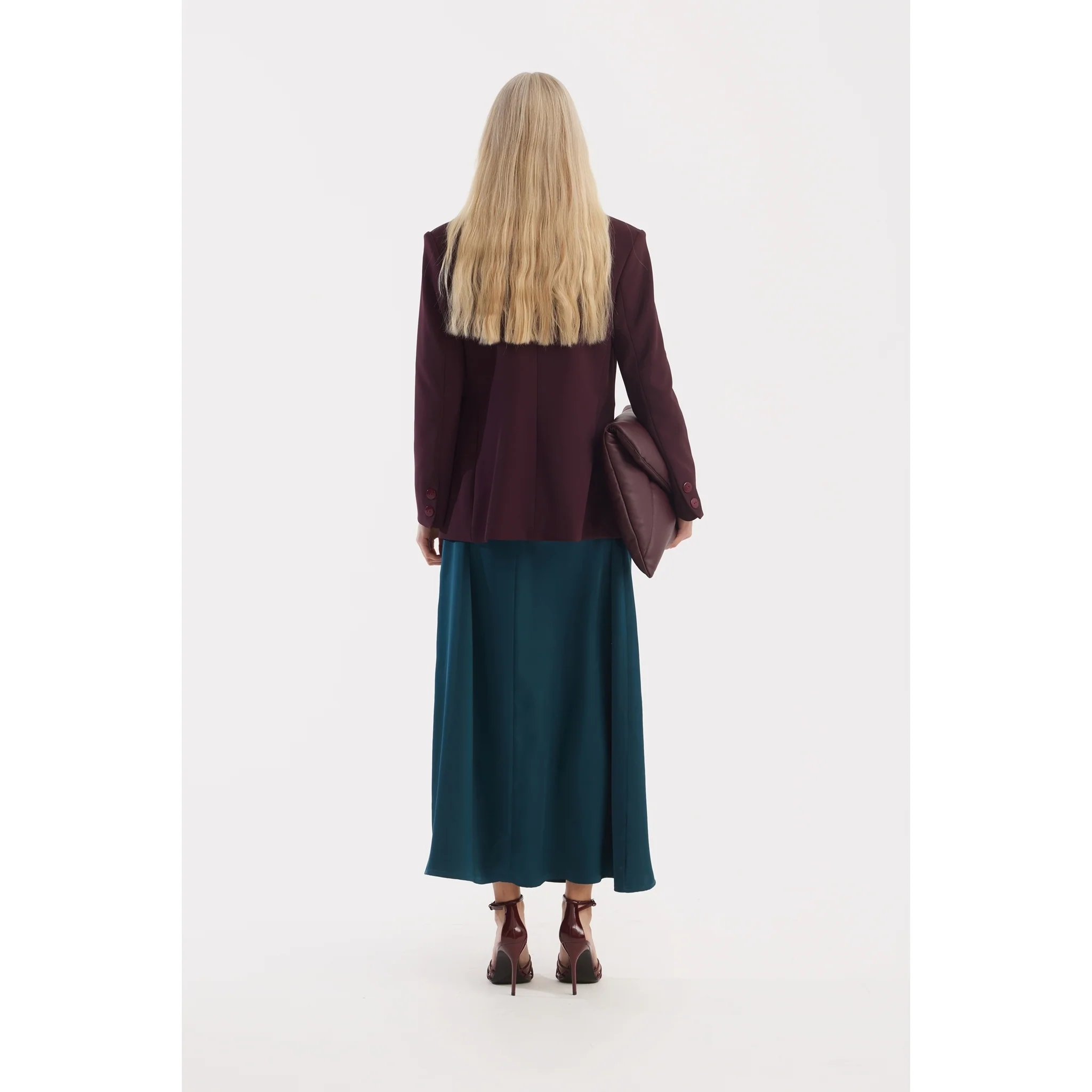 Satin Ankle-Length Dress With Belt - Turquoise - Image 8