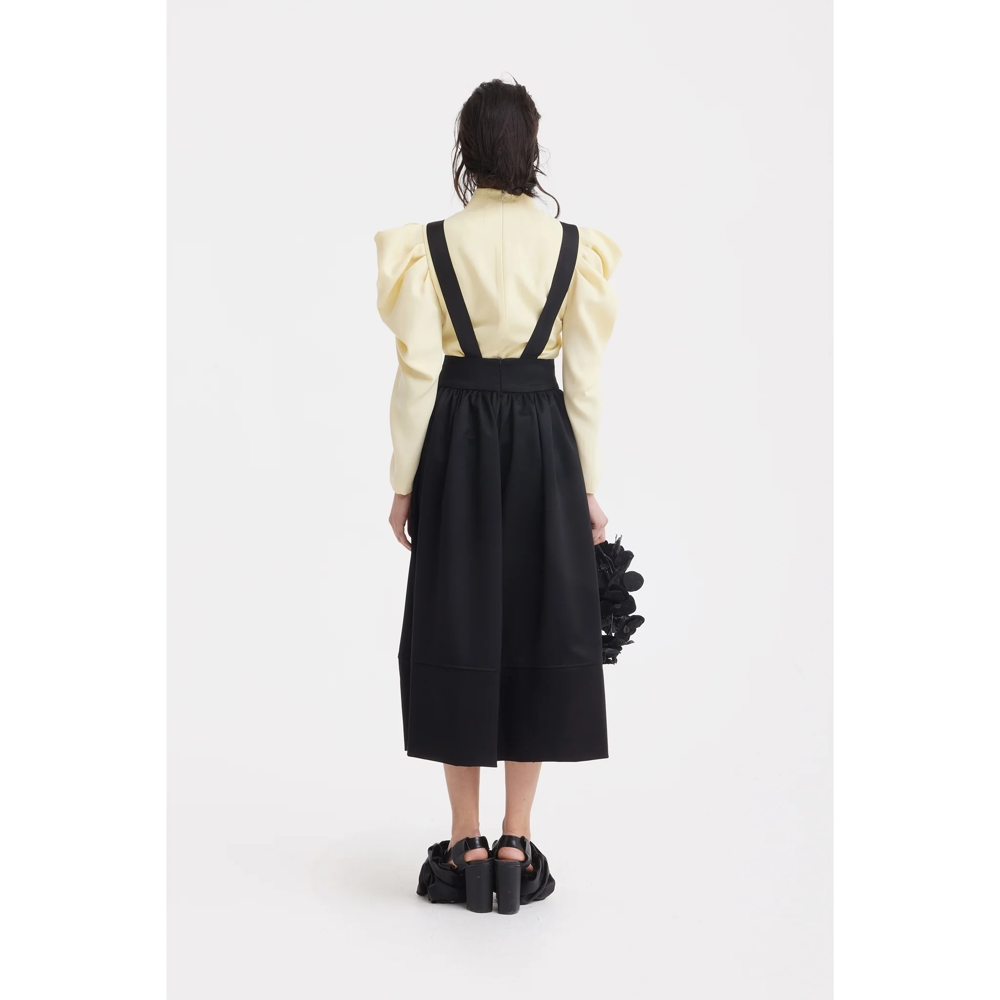 Sculpted V-Neck Blouse with Dramatic Sleeves - Pale Yellow - Image 8