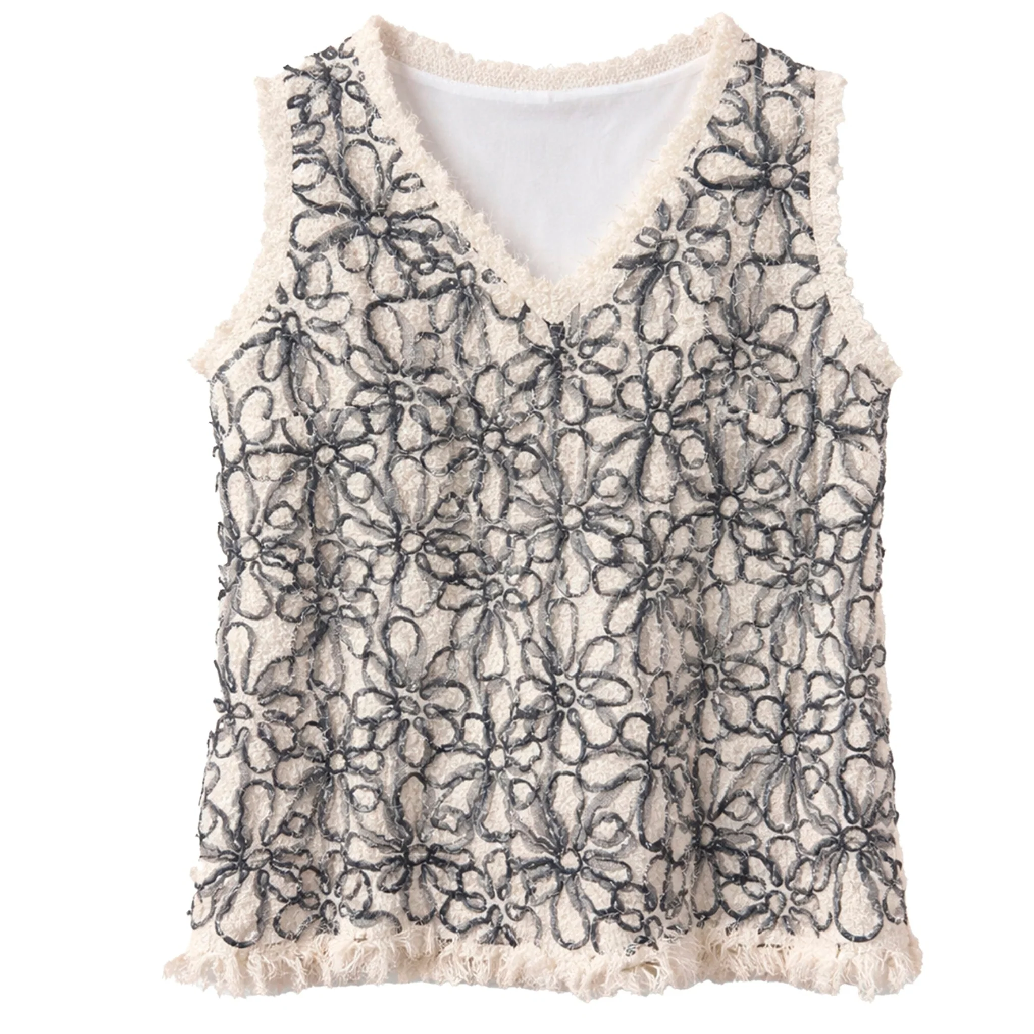 Sleeveless Abstract Textured Top - Ivory