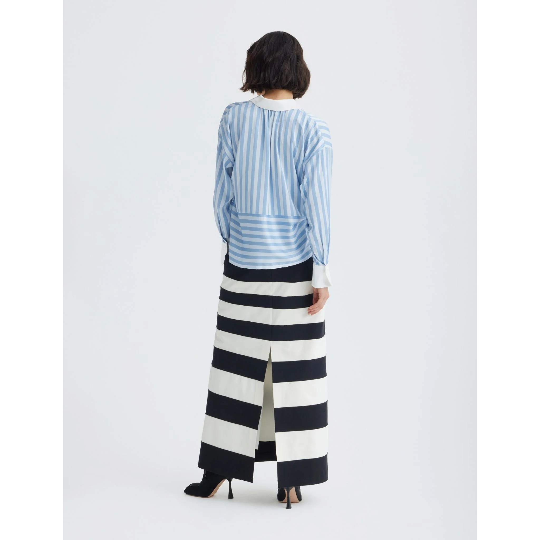 Smart Elegance – Silk-Touch Striped Long-Sleeve Blouse | Light Blue - Image 4