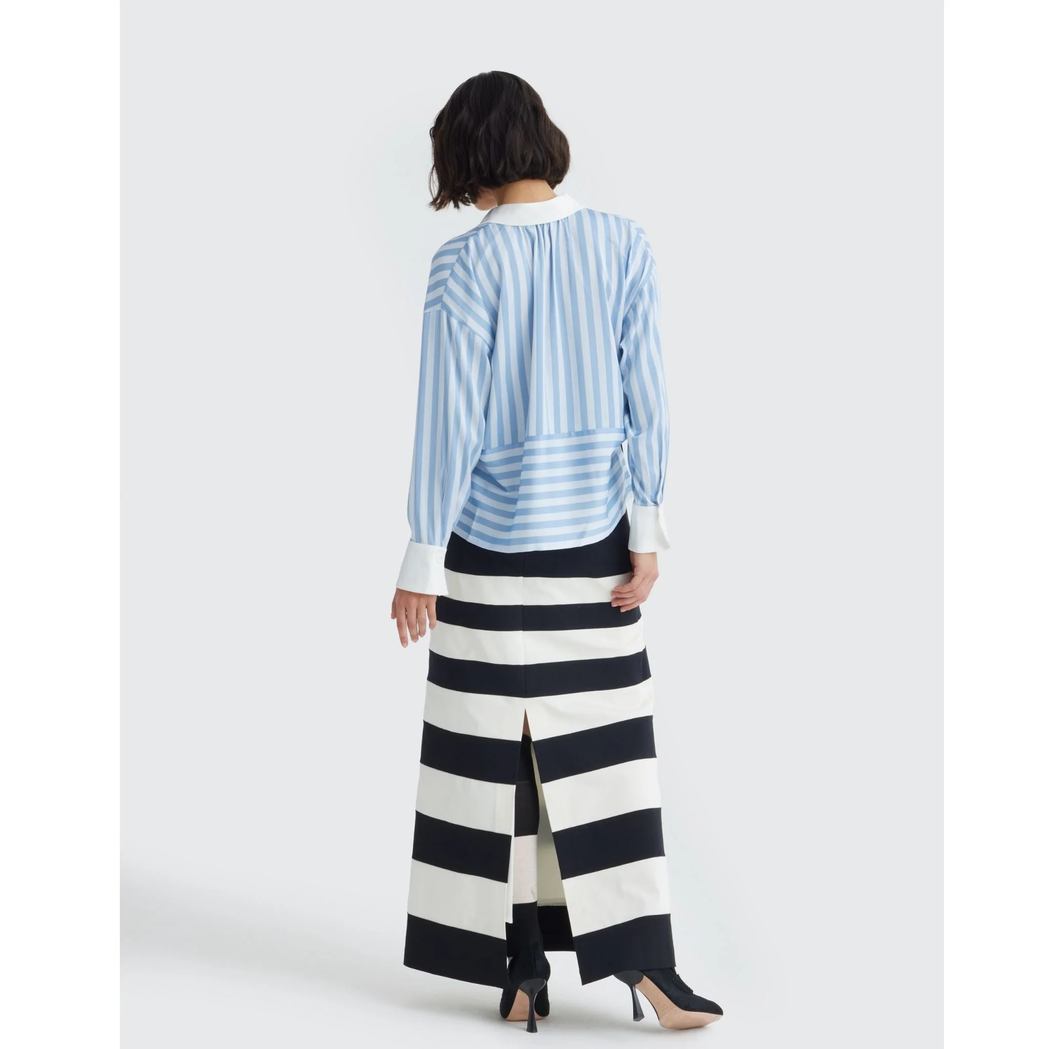 Smart Elegance – Silk-Touch Striped Long-Sleeve Blouse | Light Blue - Image 5
