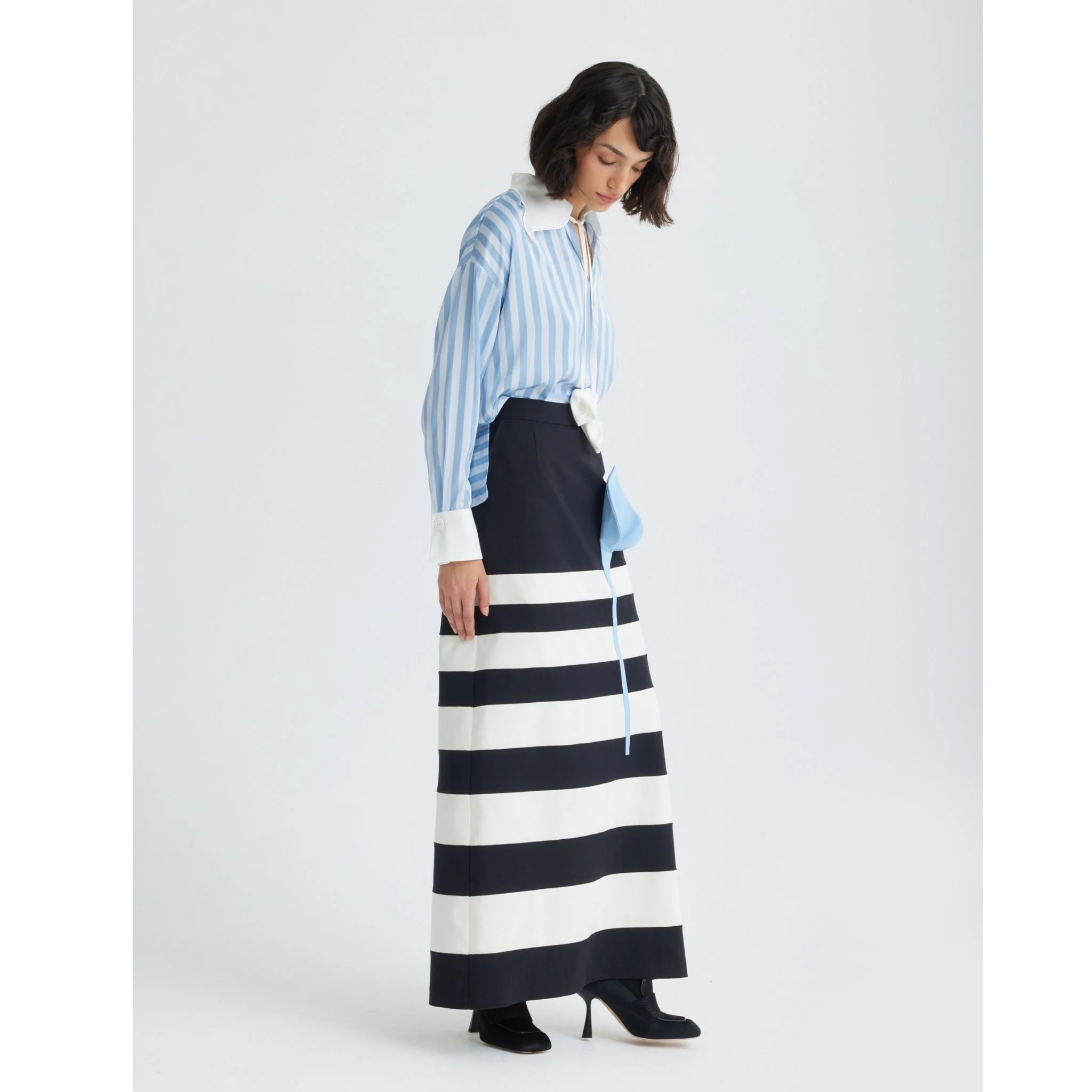 Smart Elegance – Silk-Touch Striped Long-Sleeve Blouse | Light Blue - Image 8