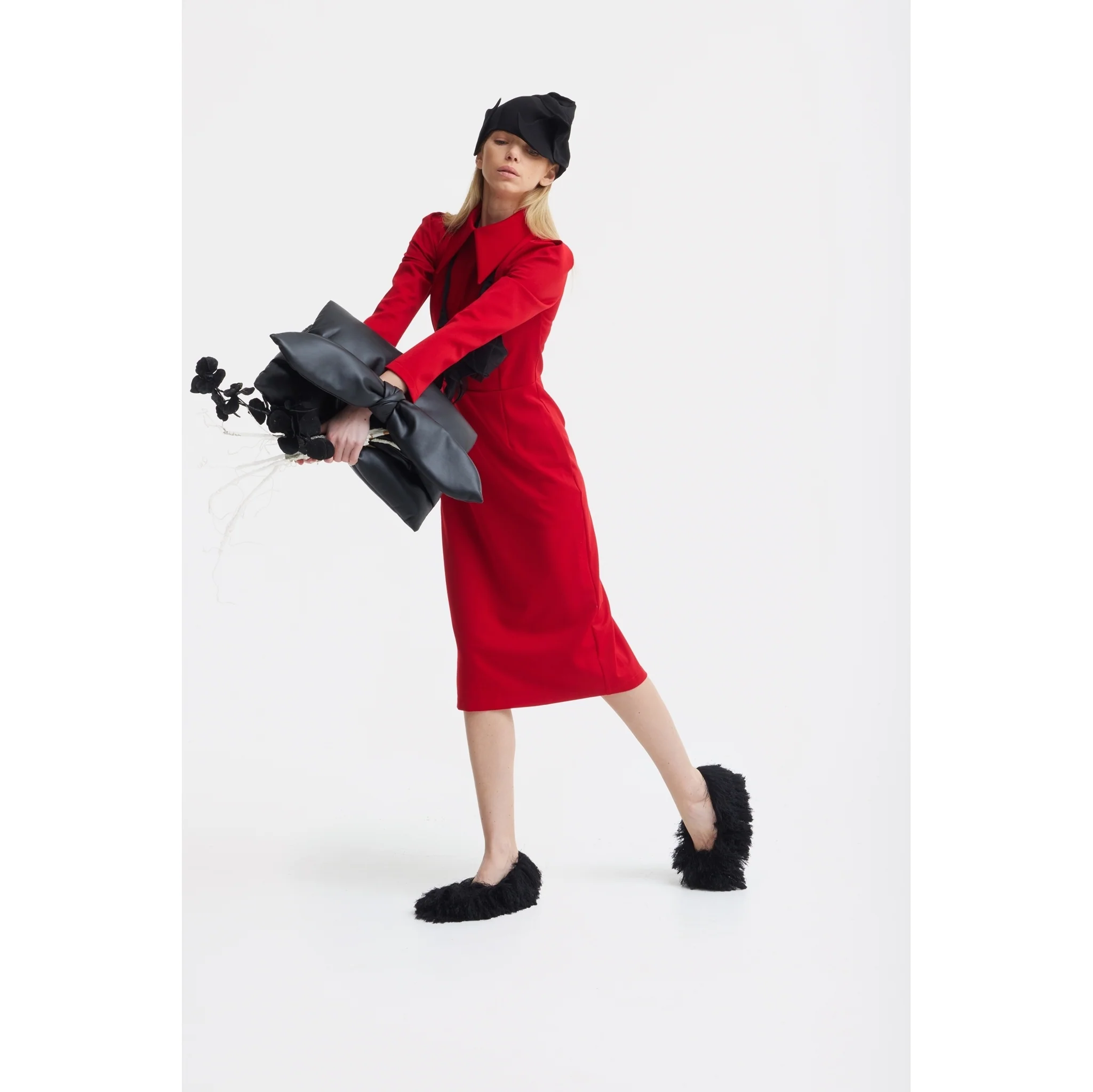 Solid Formal Midi Dress - Red - Image 10