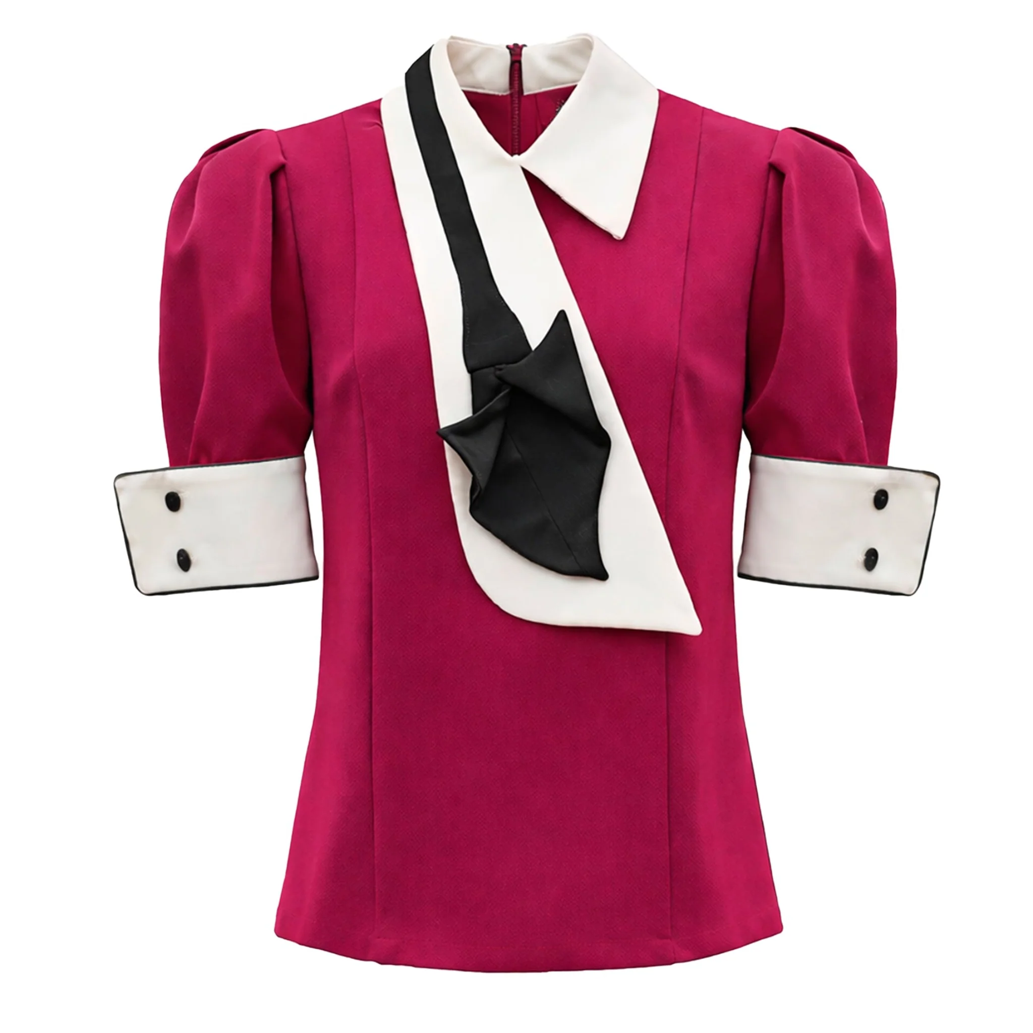 Statement Blouse With White Collar And Cuffs - Fuchsia