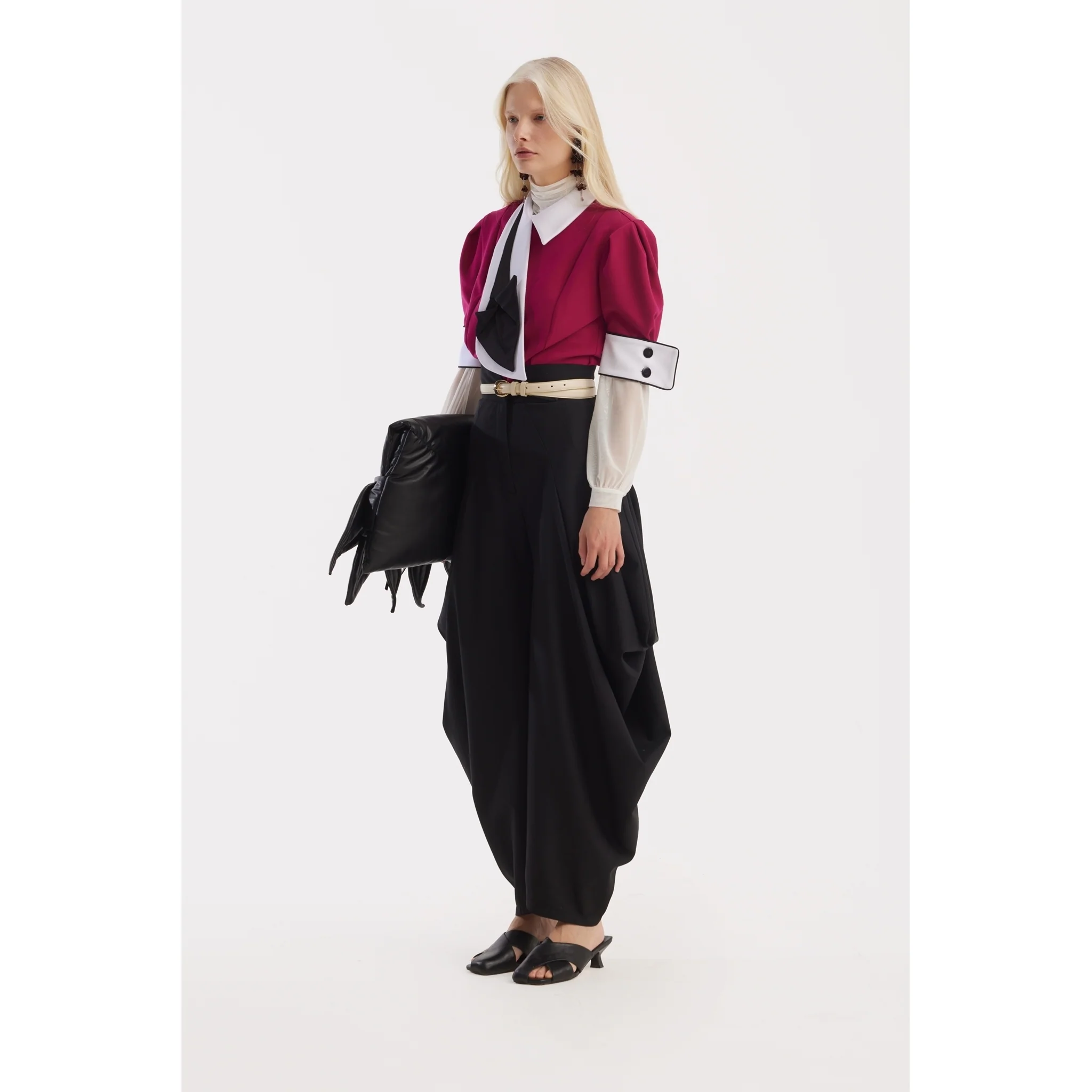 Statement Blouse With White Collar And Cuffs - Fuchsia - Image 6
