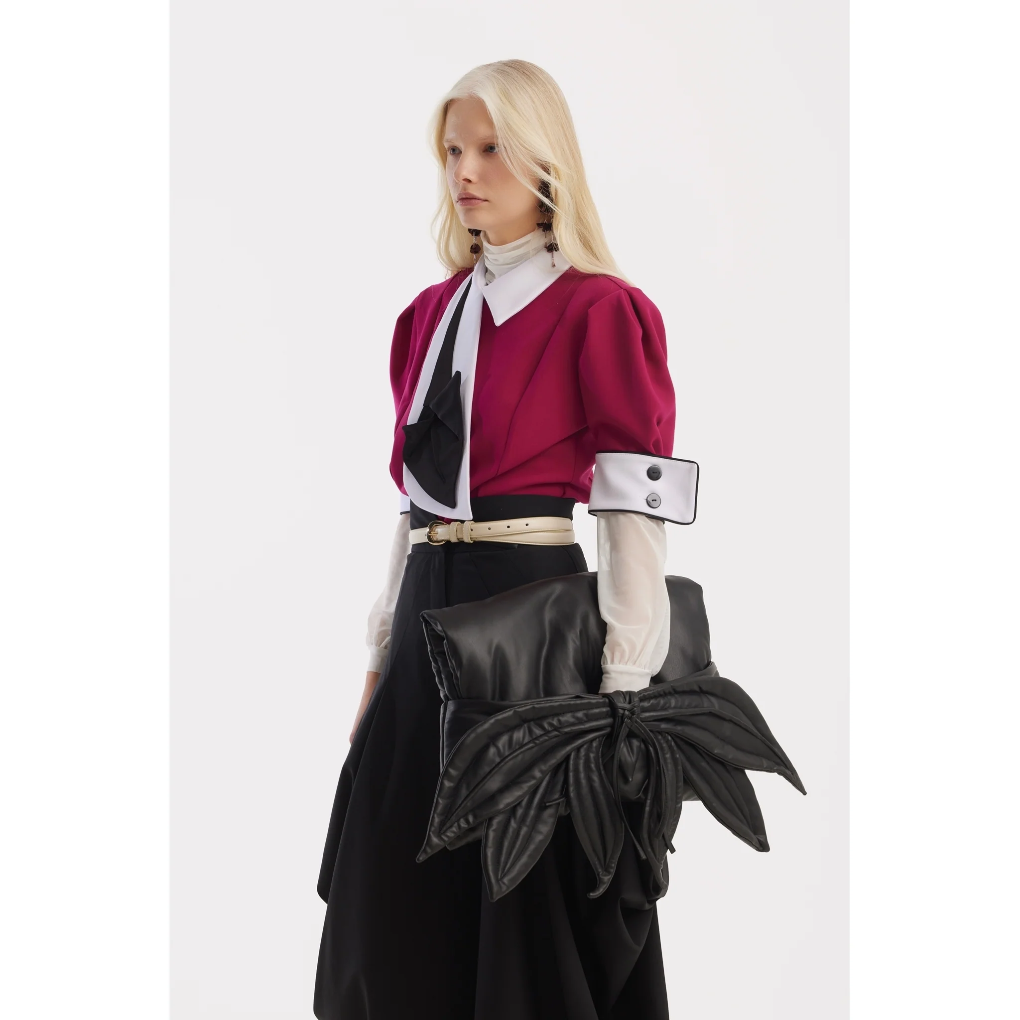 Statement Blouse With White Collar And Cuffs - Fuchsia - Image 7