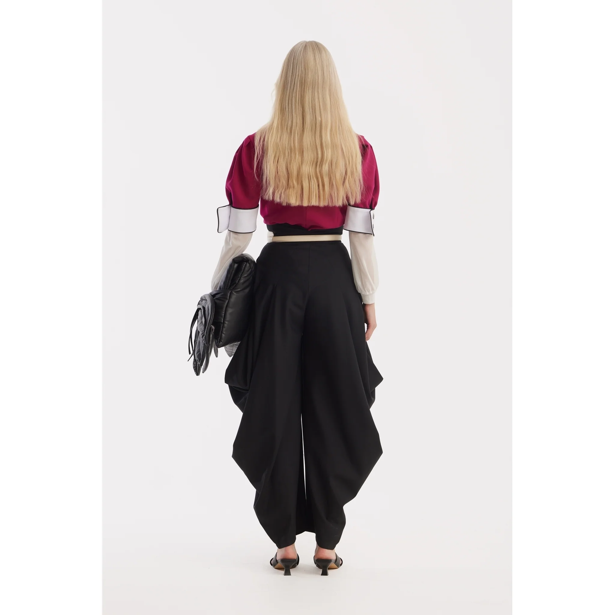 Statement Blouse With White Collar And Cuffs - Fuchsia - Image 8