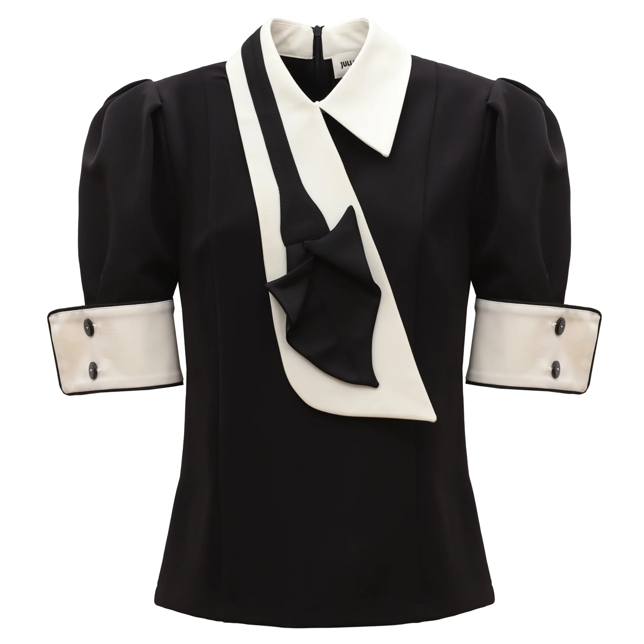 Statement Blouse With White Collar And Cuffs - Black